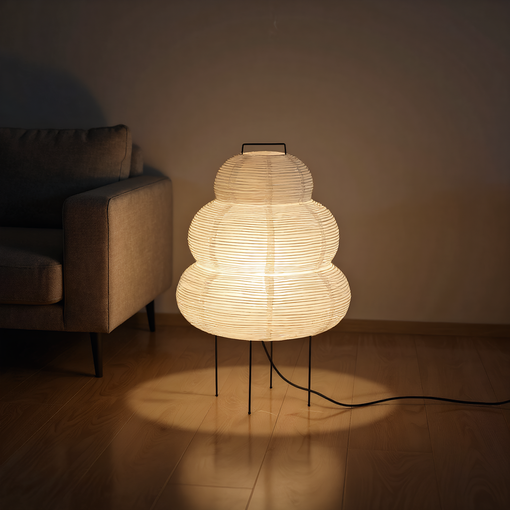 Akari Snowman Rice Paper Table Lamp base detail showing material finish - Neovall designer collection