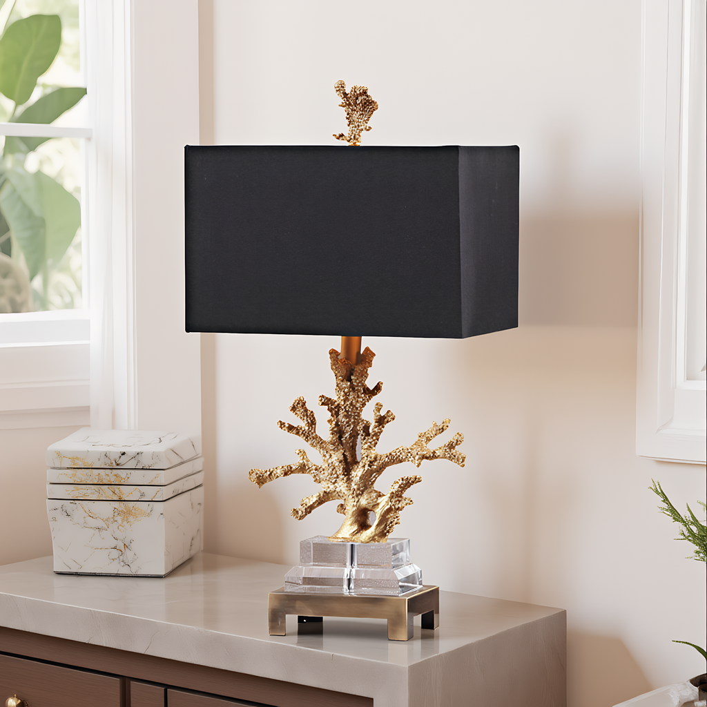 Coastal Gold Coral Crystal Table Lamp