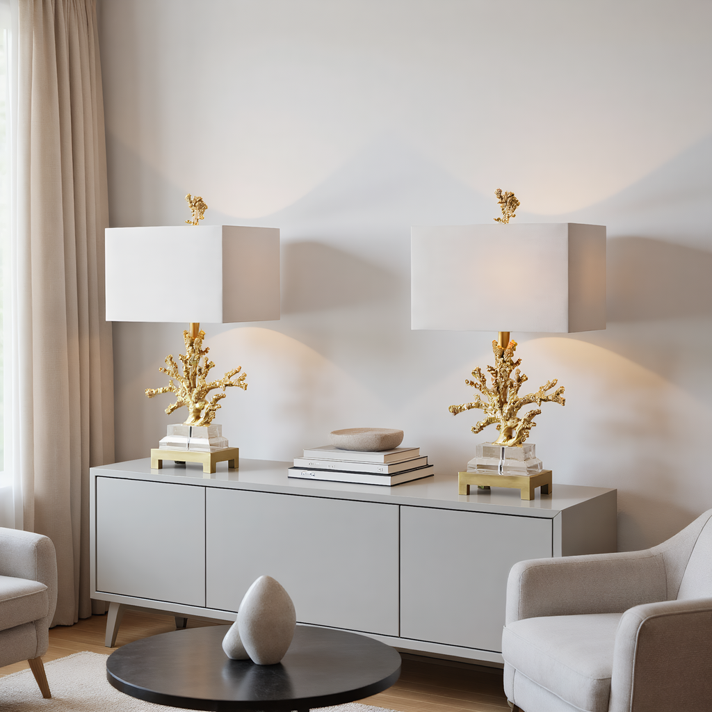 Coastal Gold Coral Crystal Table Lamp