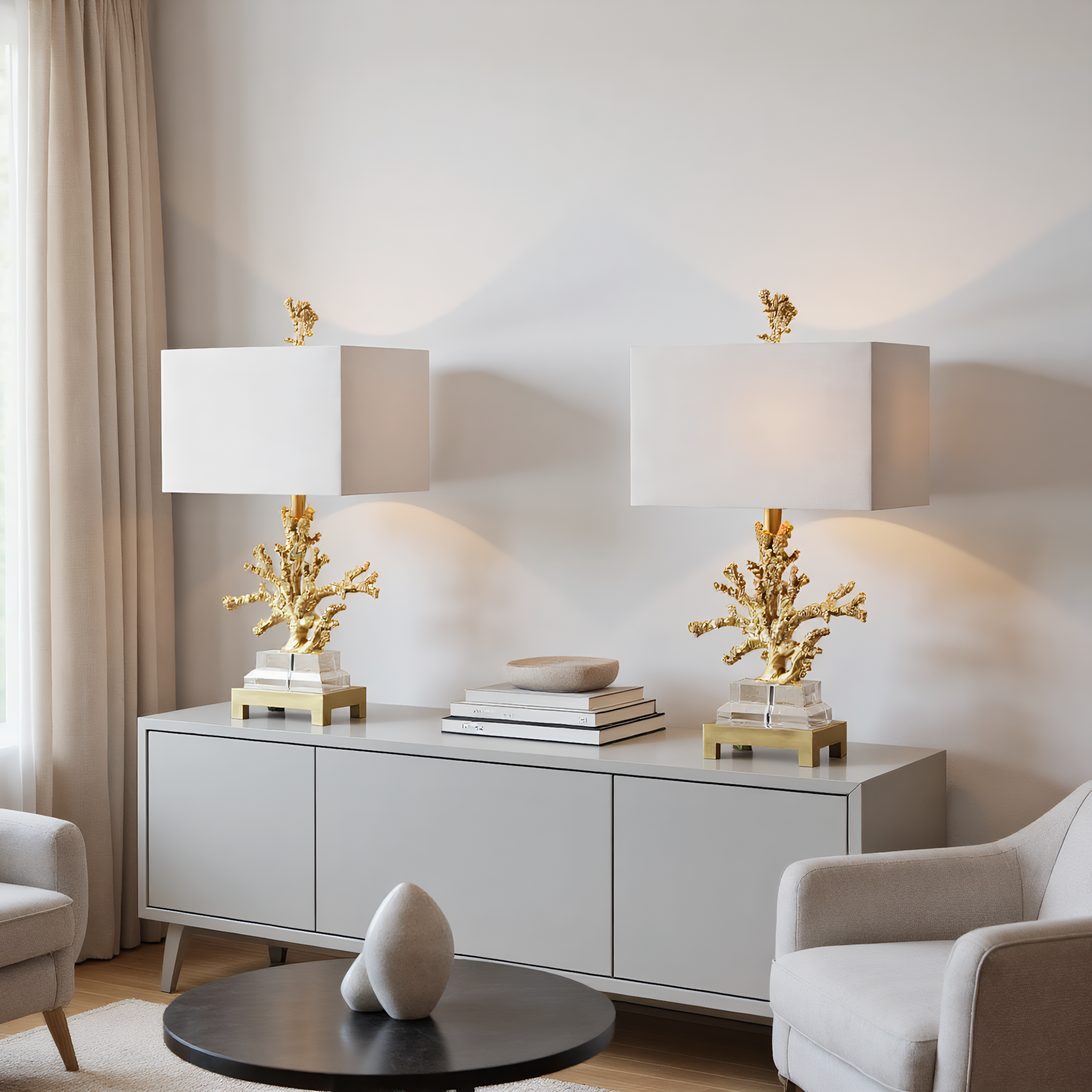 Coastal Gold Coral Crystal Table Lamp