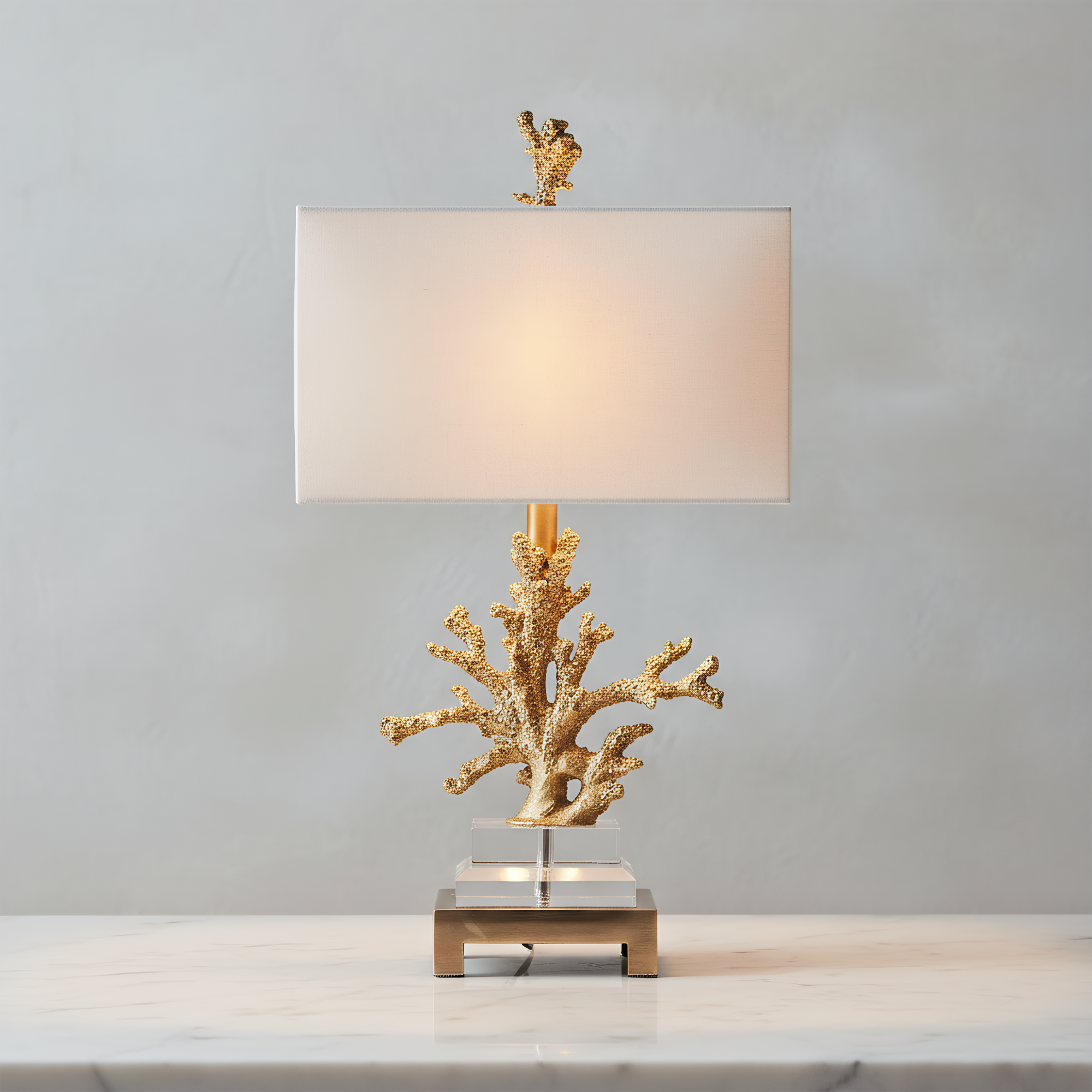 Coastal Gold Coral Crystal Table Lamp side view highlighting hand-finished quality - Neovall premium lamp