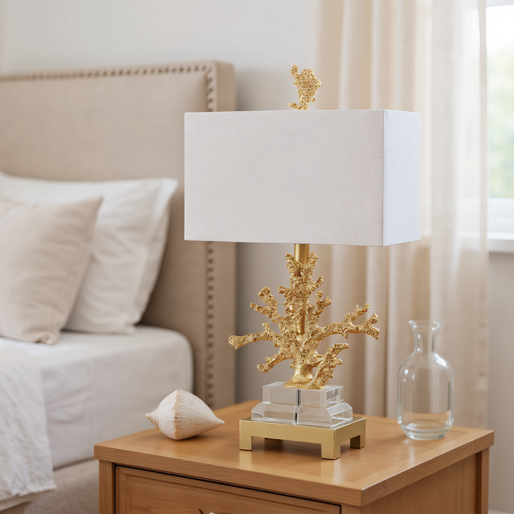 Coastal Gold Coral Crystal Table Lamp alternative angle product photo - Neovall designer table lamp