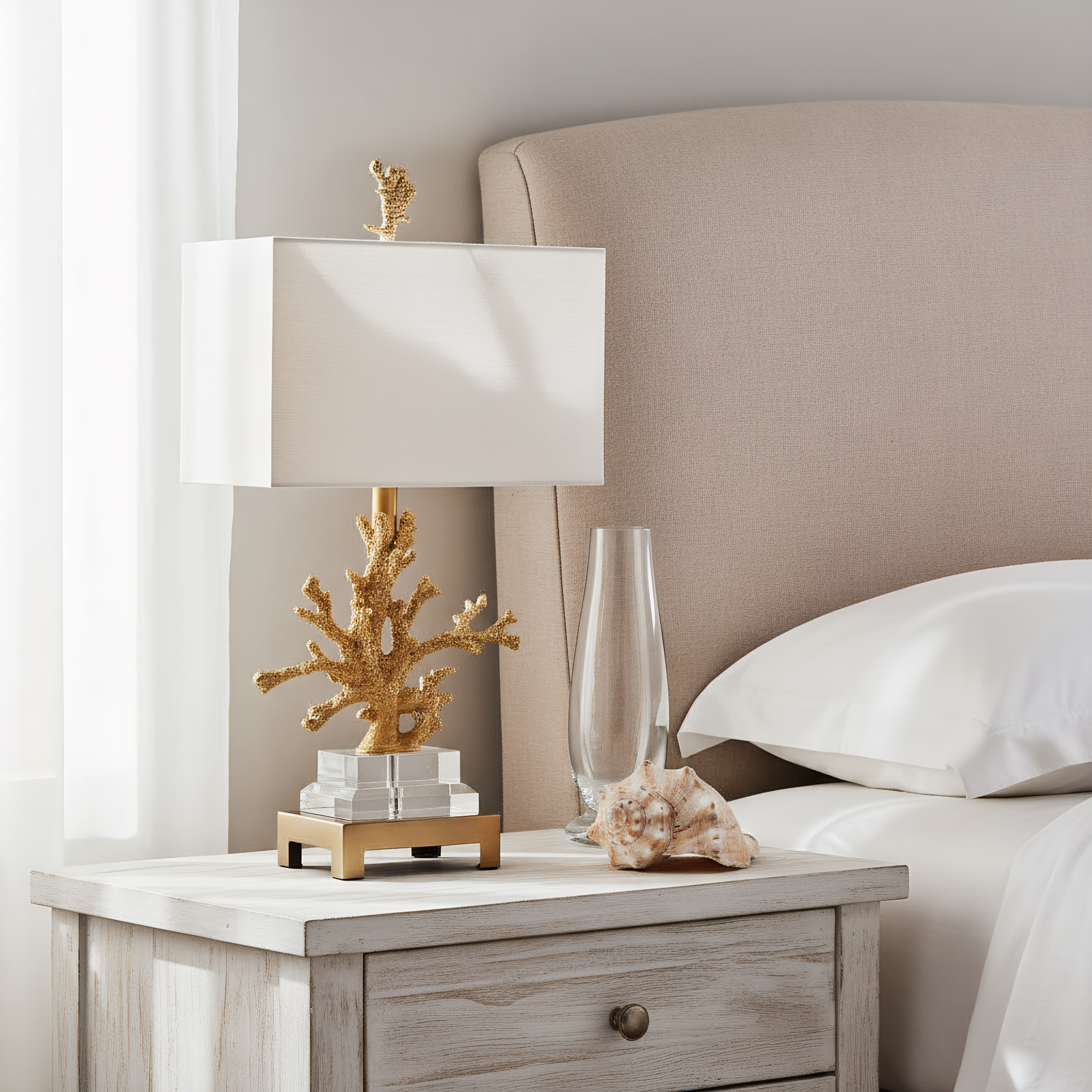 Coastal Gold Coral Crystal Table Lamp