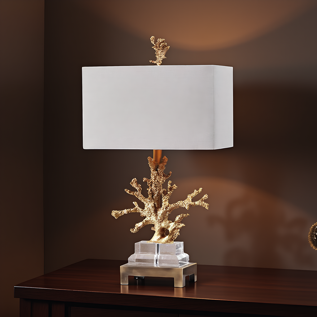 Coastal Gold Coral Crystal Table Lamp detail close-up showing premium materials and craftsmanship - Neovall