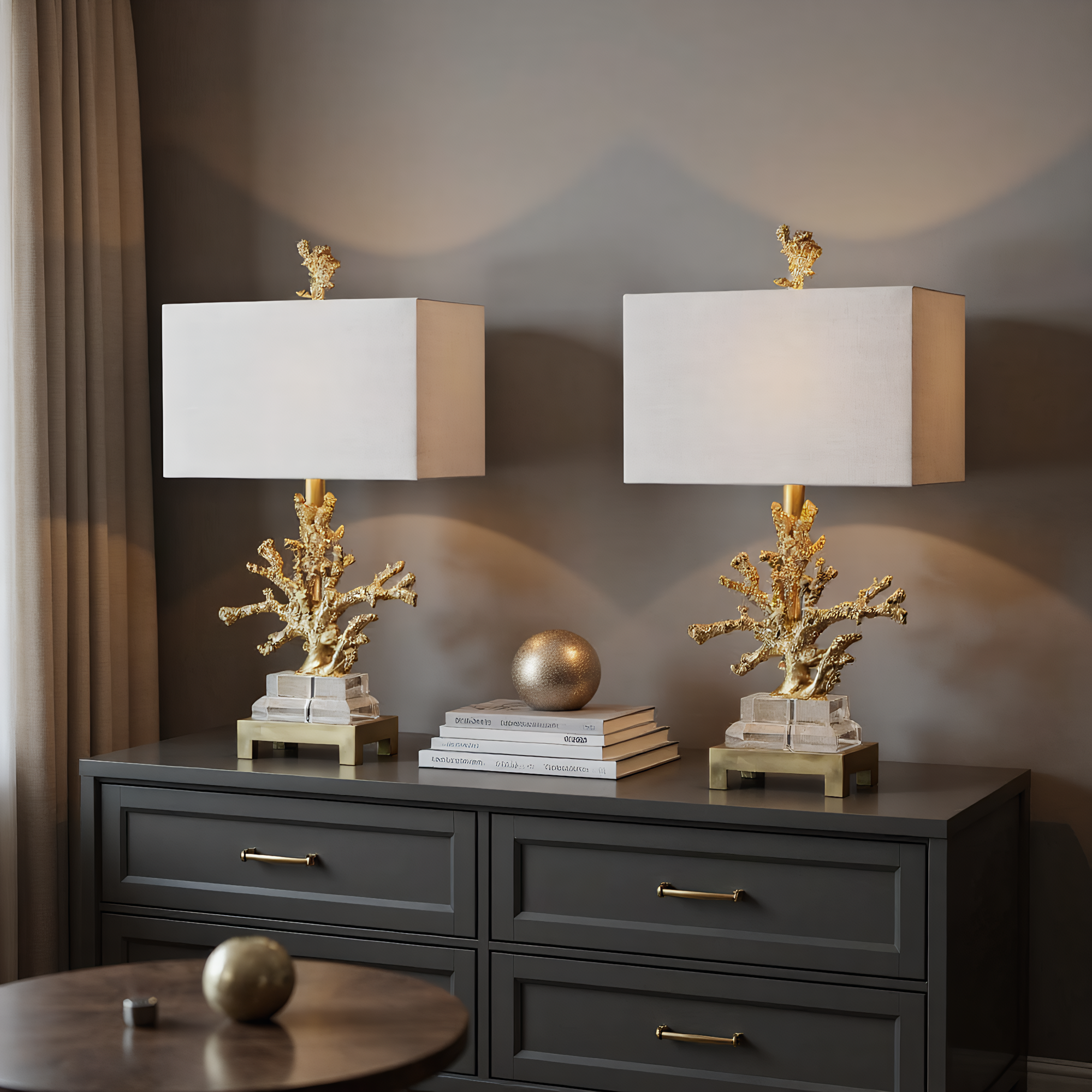 Coastal Gold Coral Crystal Table Lamp