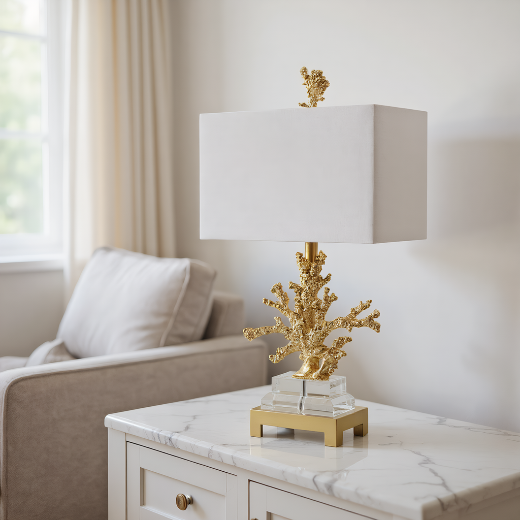 Coastal Gold Coral Crystal Table Lamp