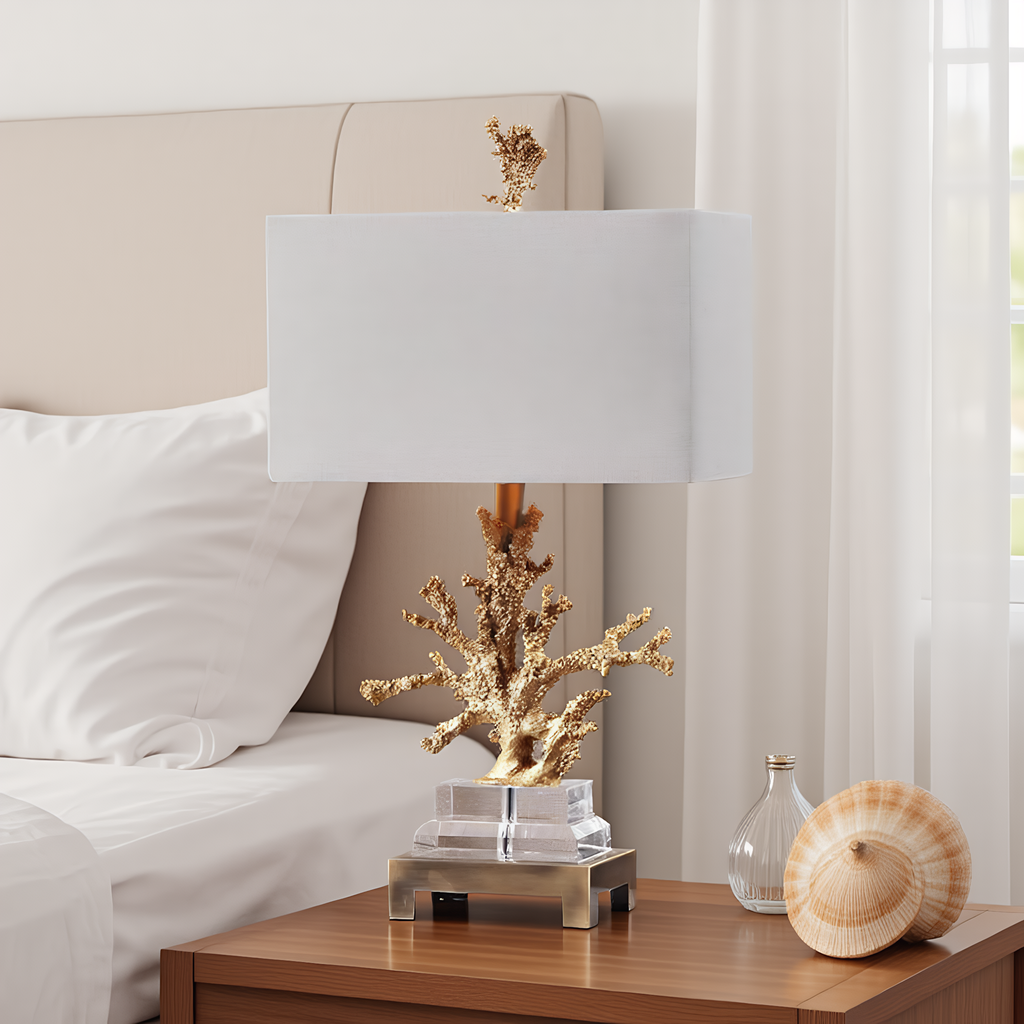 Coastal Gold Coral Crystal Table Lamp