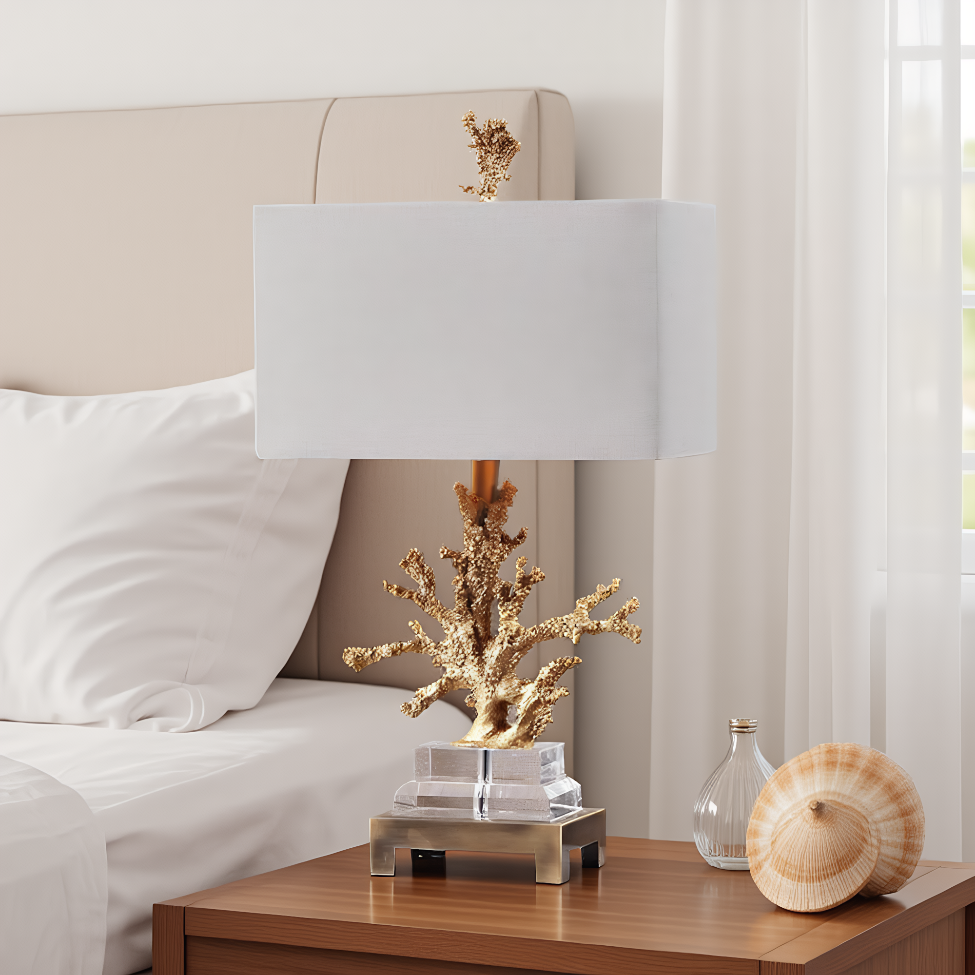 Coastal Gold Coral Crystal Table Lamp