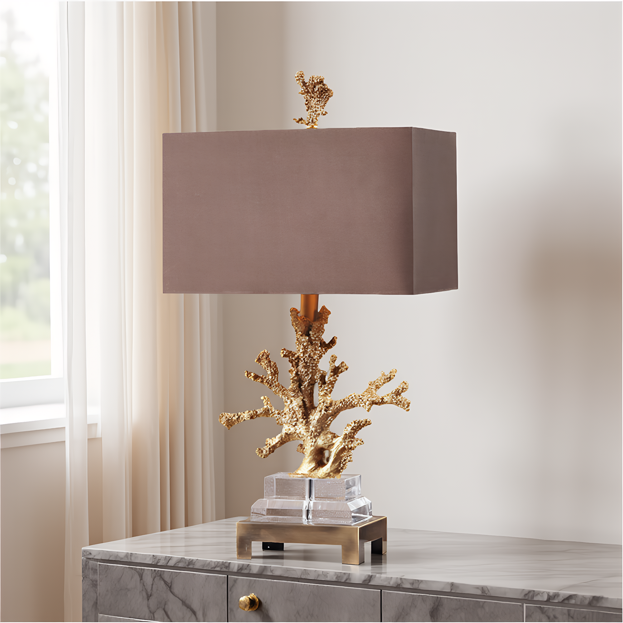 Coastal Gold Coral Crystal Table Lamp