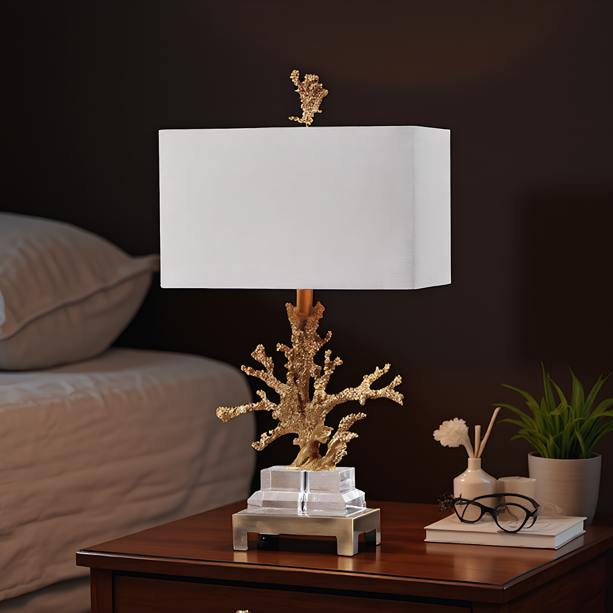 Coastal Gold Coral Crystal Table Lamp