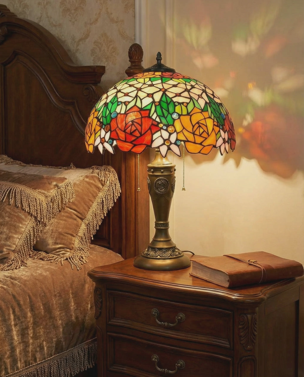 Tiffany Rose Stained Glass Table Lamp
