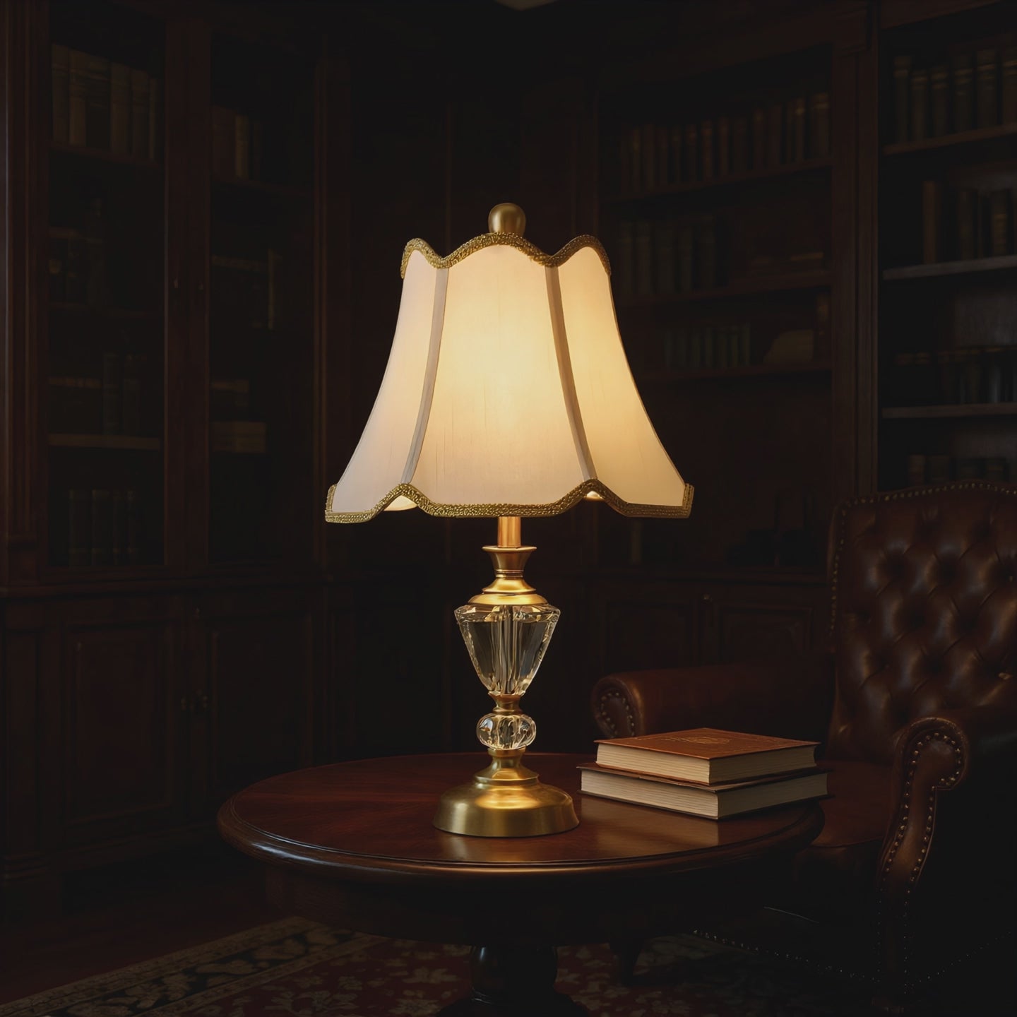 Vintage Scalloped Brass Crystal Table Lamp