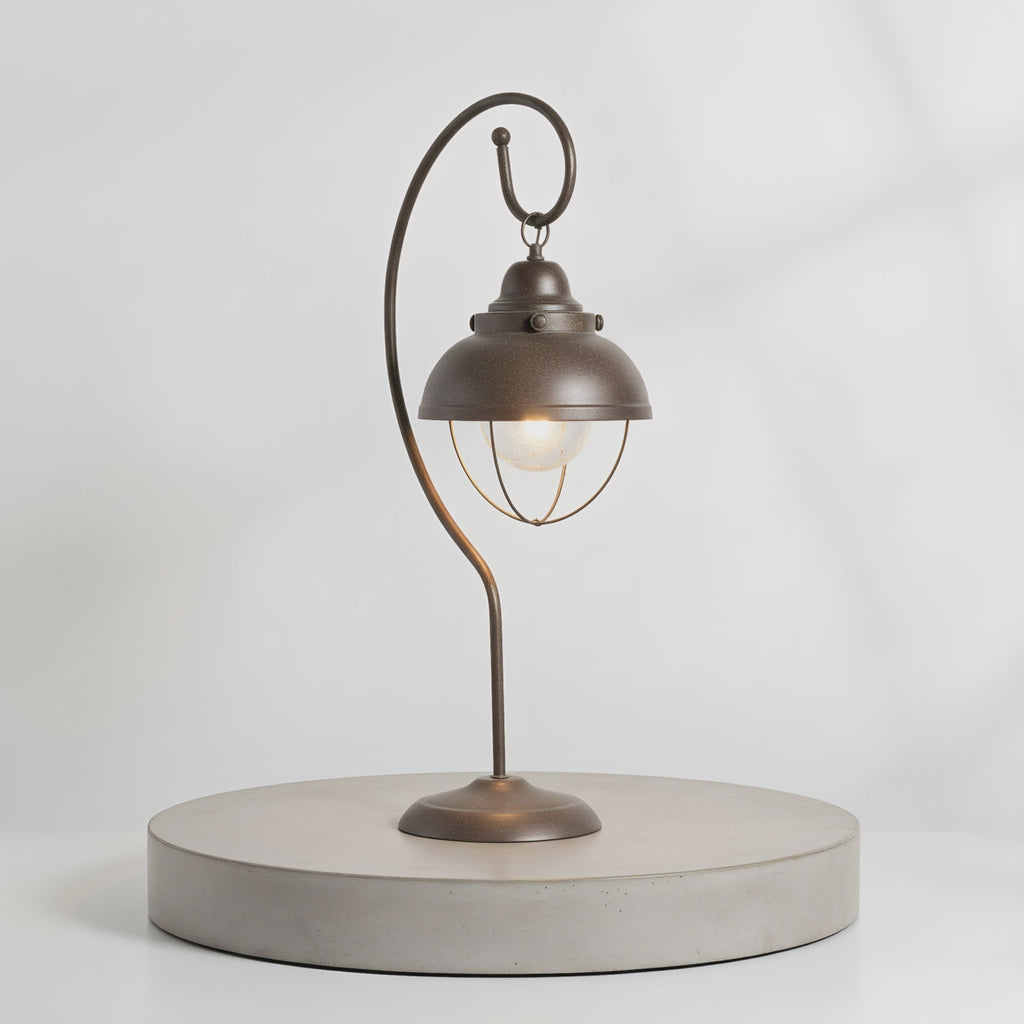 American Industrial Iron Cage Gooseneck Table Lamp
