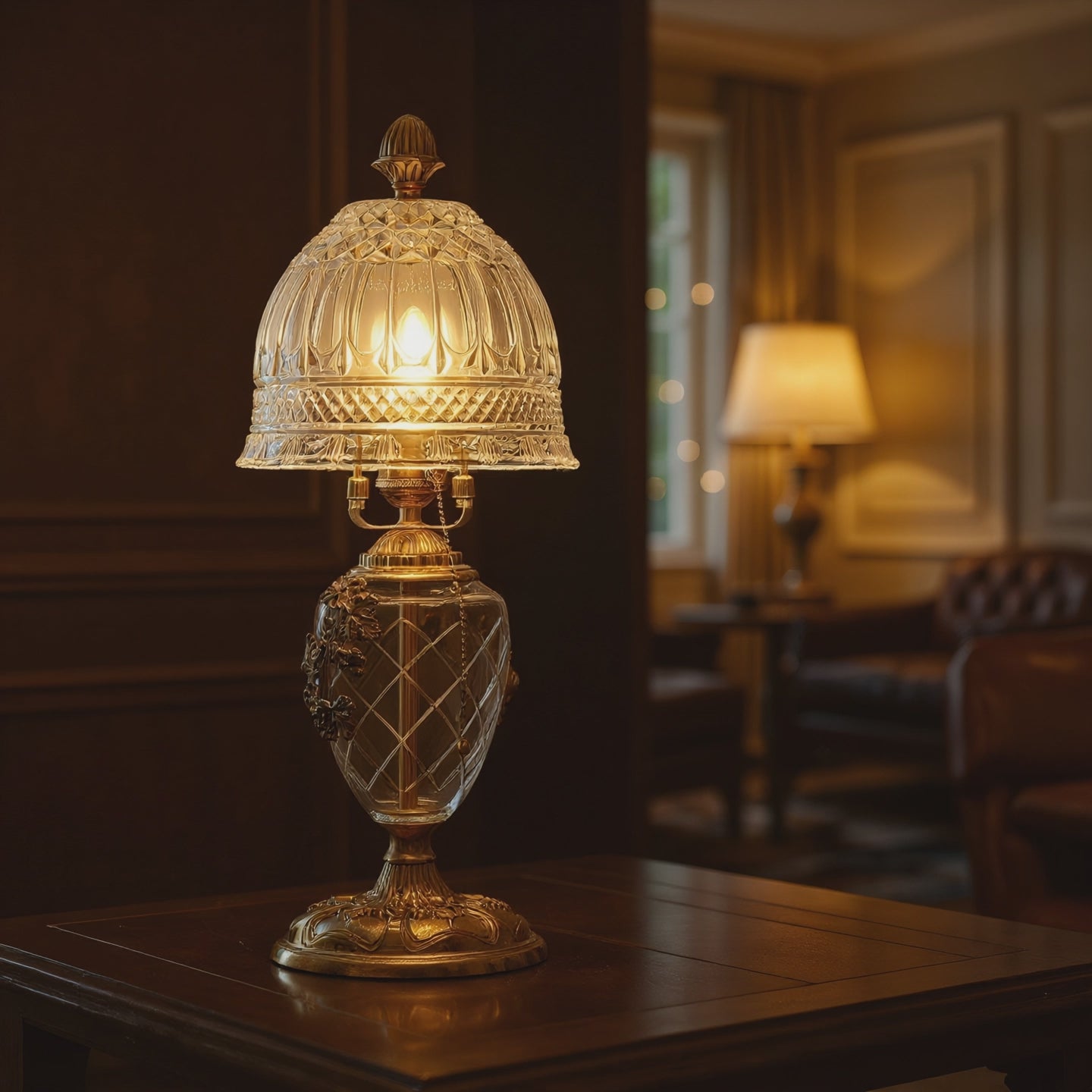 French Vintage Brass Crystal Table Lamp