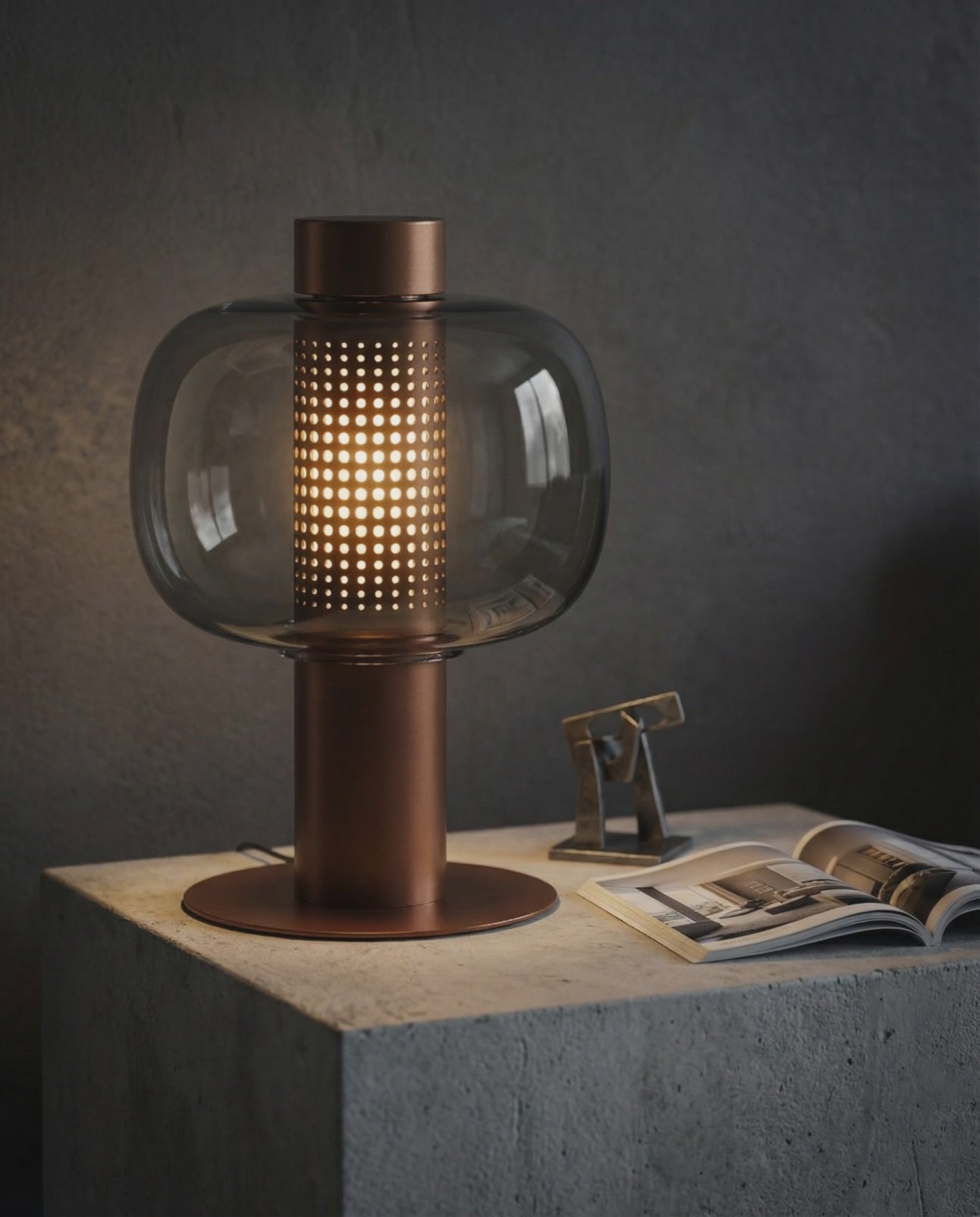 Postmodern Smoked Glass Perforated Table Lamp