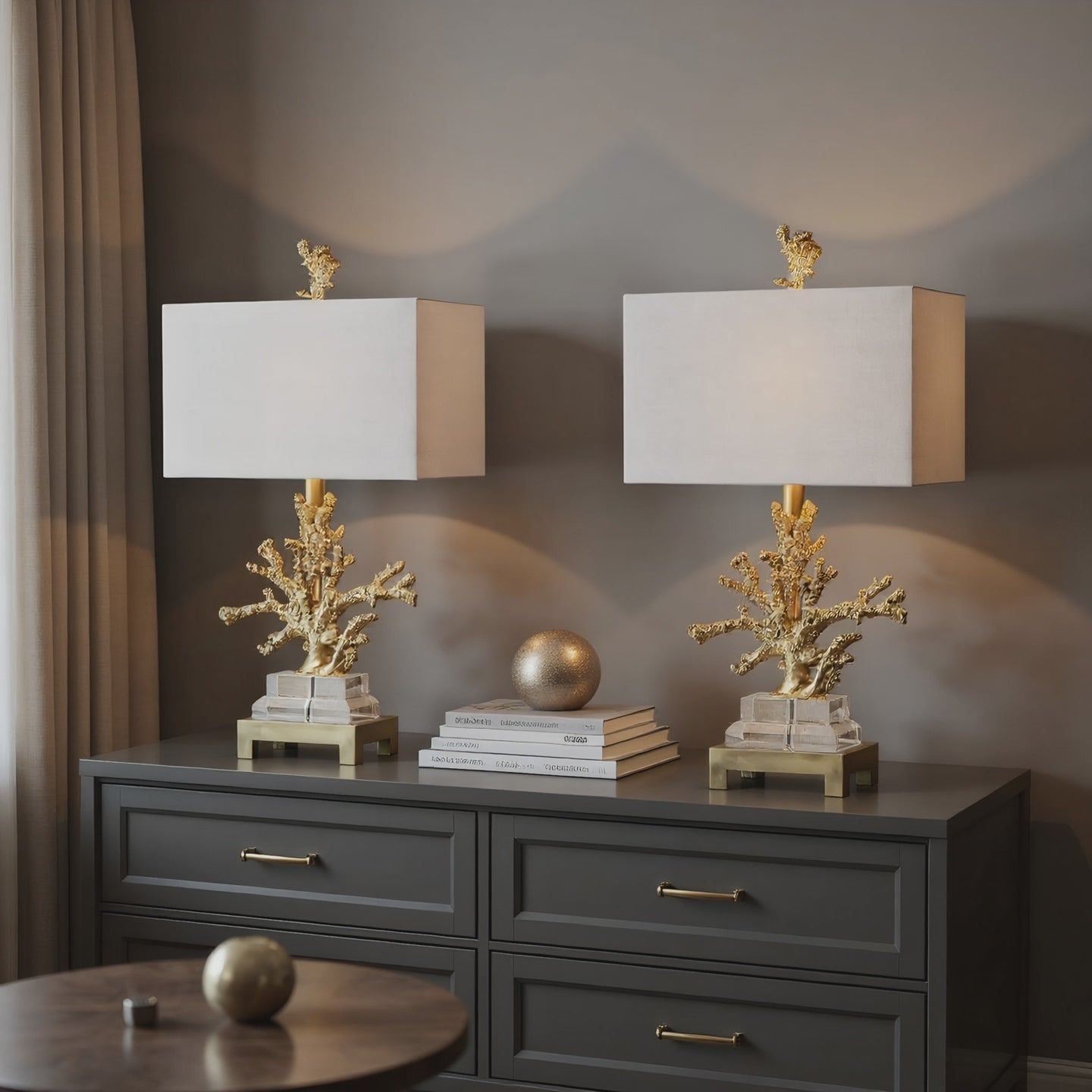 Coastal Gold Coral Crystal Table Lamp
