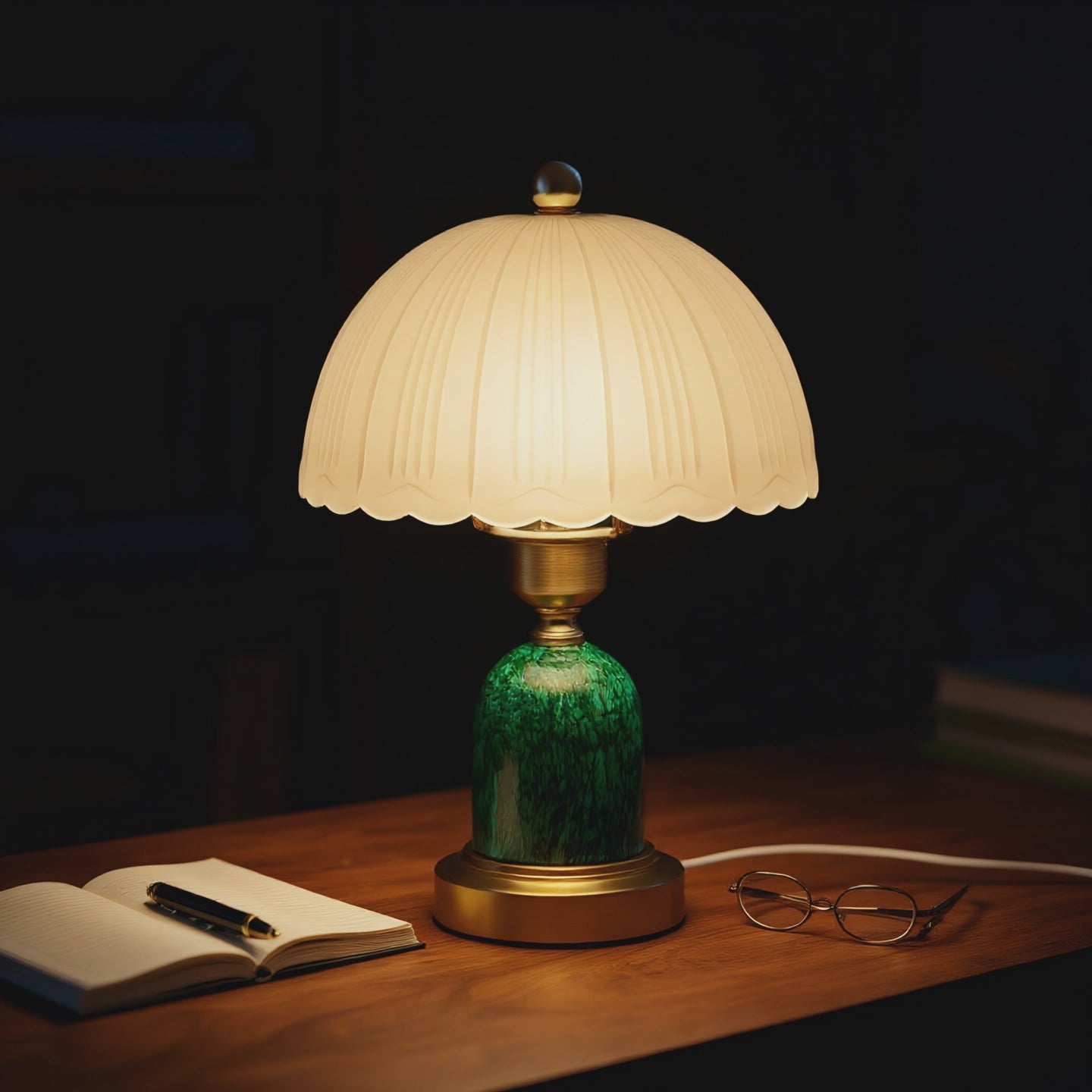 Malachite Pleated Dome Table Lamp