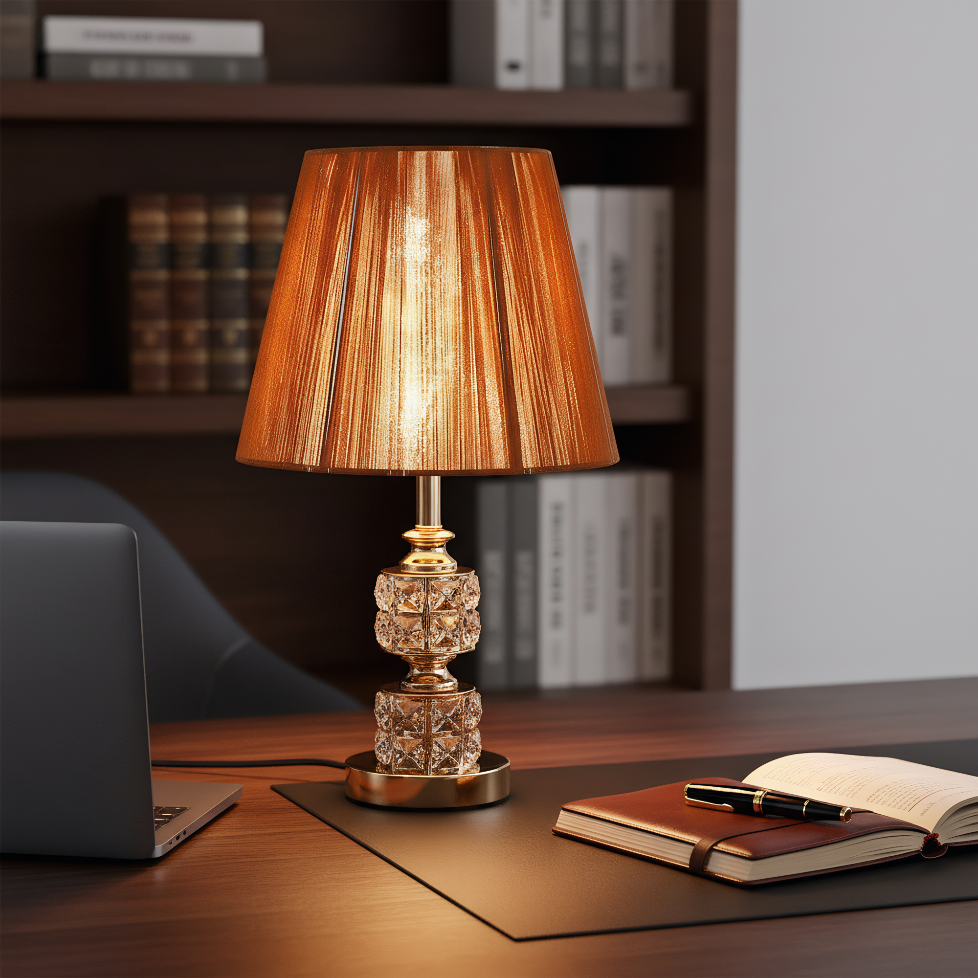 Classic Crystal Pleated Shade Table Lamp detail close-up showing premium materials and craftsmanship - Neovall