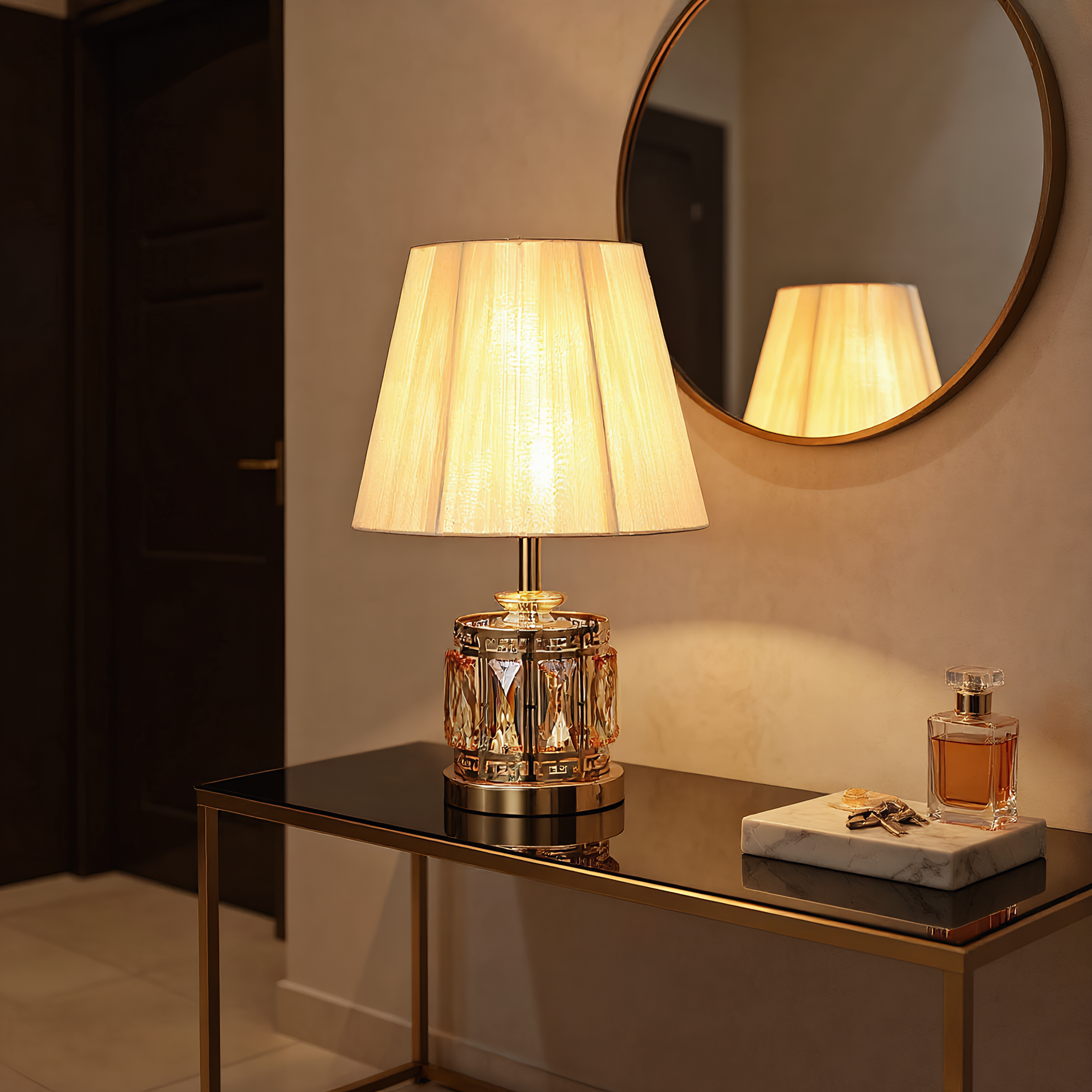 Classic Crystal Pleated Shade Table Lamp alternative angle product photo - Neovall designer table lamp