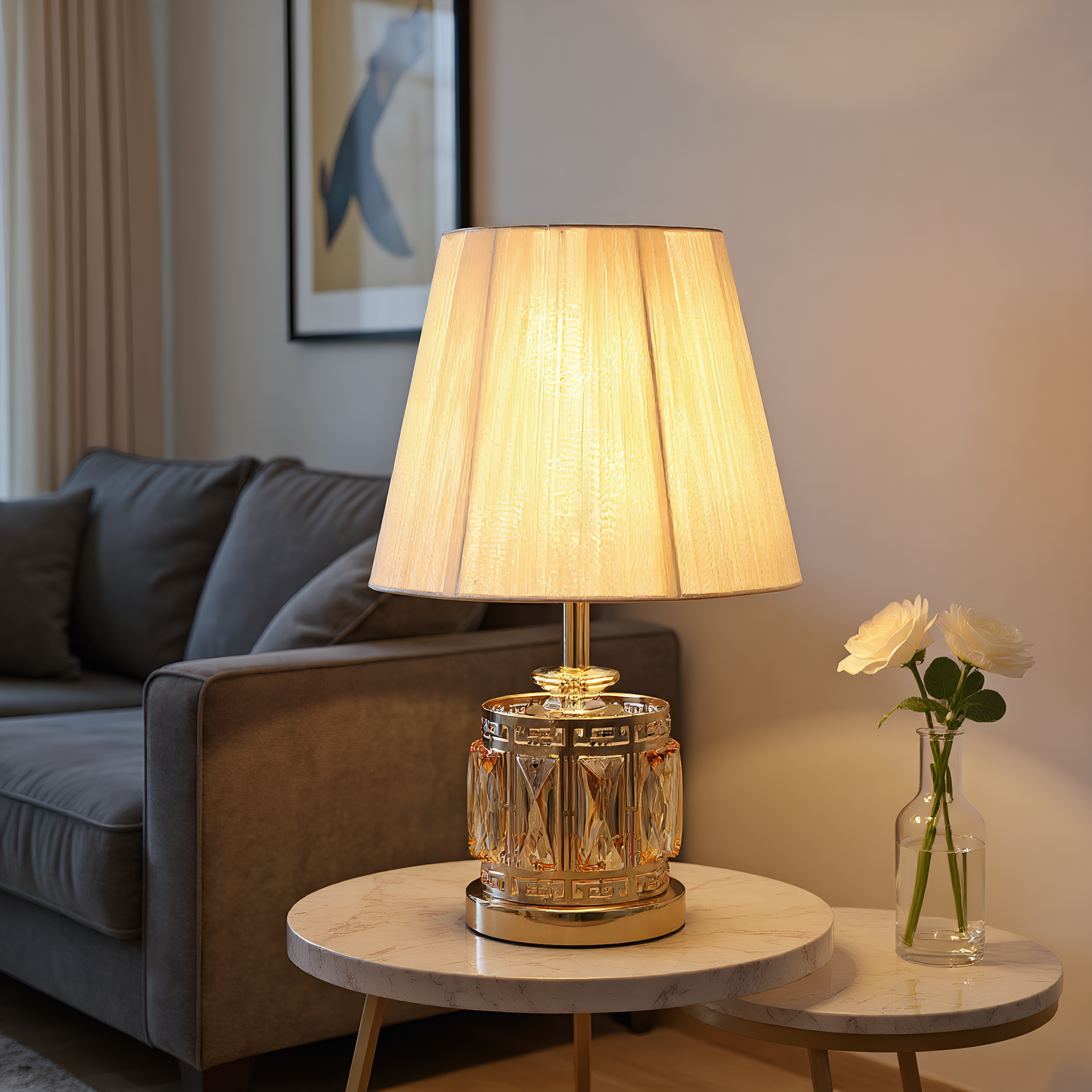 Classic Crystal Pleated Shade Table Lamp top view showcasing shade design - Neovall premium lighting