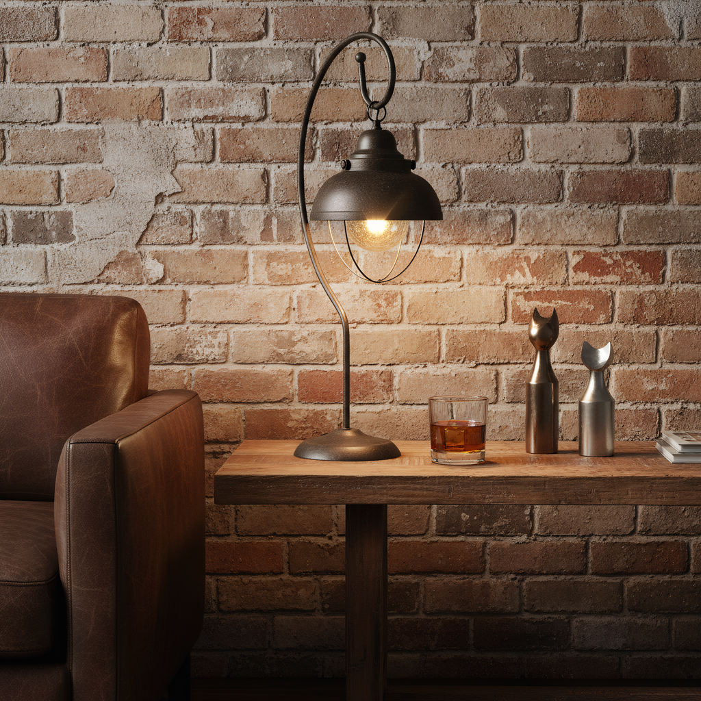 American Industrial Iron Cage Gooseneck Table Lamp detail close-up showing premium materials and craftsmanship - Neovall