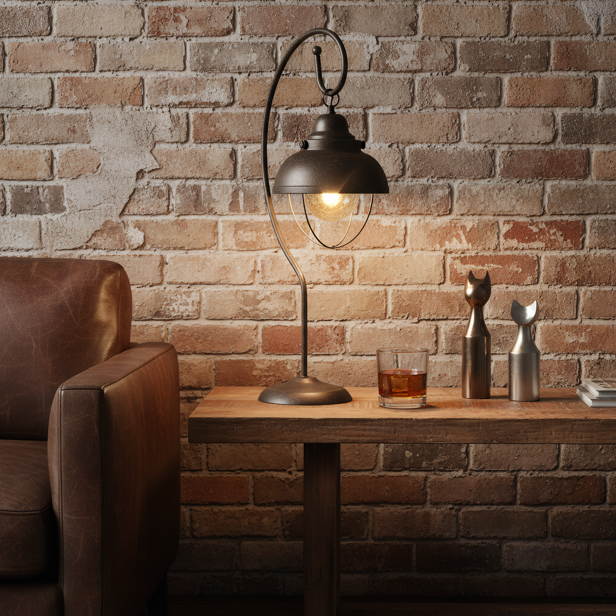 American Industrial Iron Cage Gooseneck Table Lamp