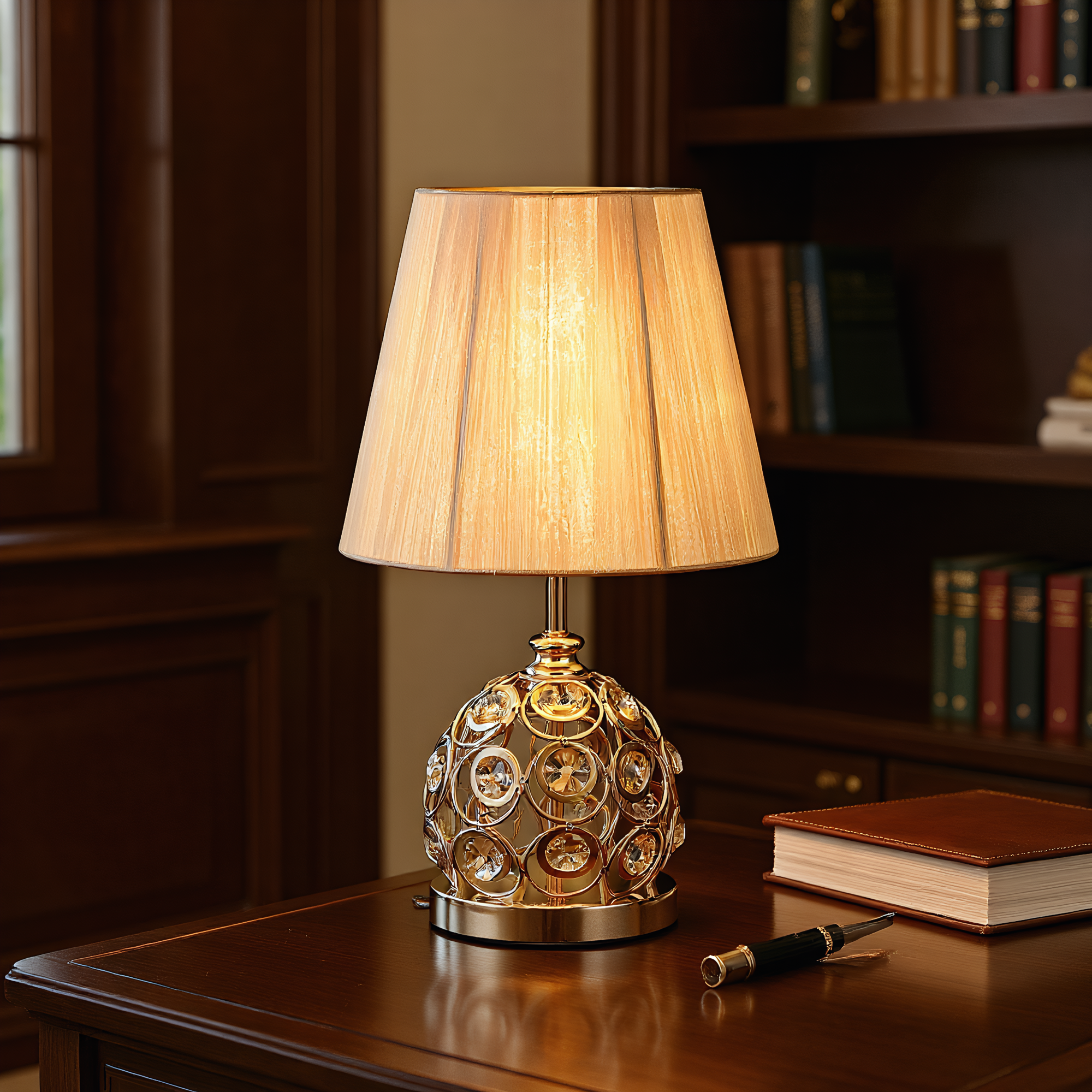 Classic Crystal Pleated Shade Table Lamp packaging and product card - Neovall ready to gift