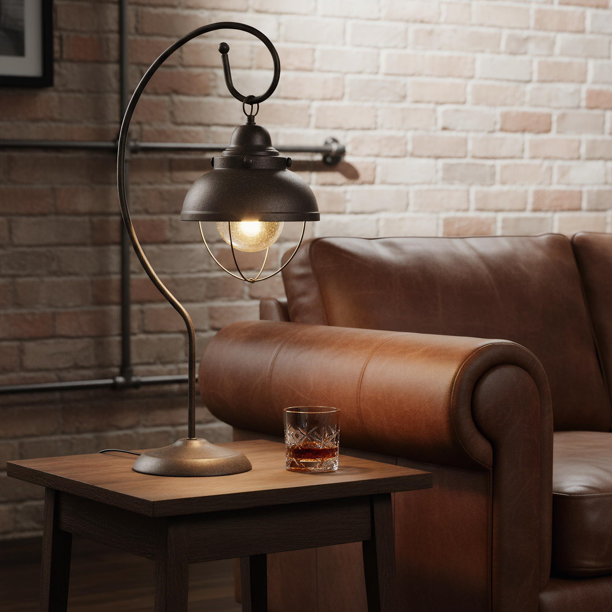 American Industrial Iron Cage Gooseneck Table Lamp