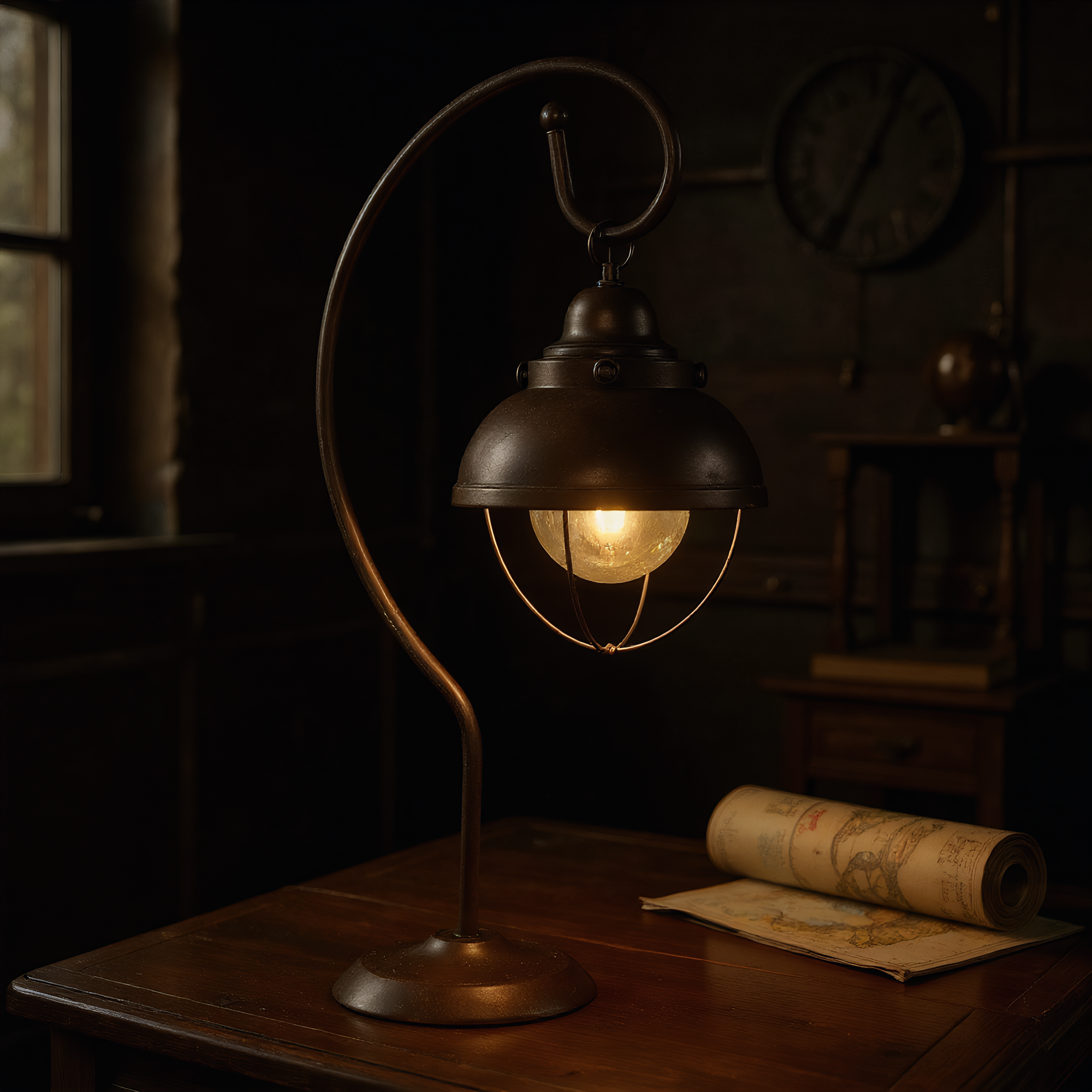 American Industrial Iron Cage Gooseneck Table Lamp