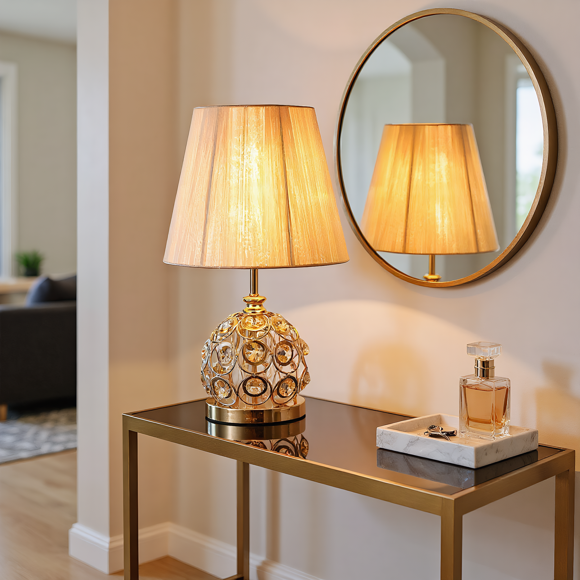 Classic Crystal Pleated Shade Table Lamp dimension and scale reference - Neovall premium table lamp