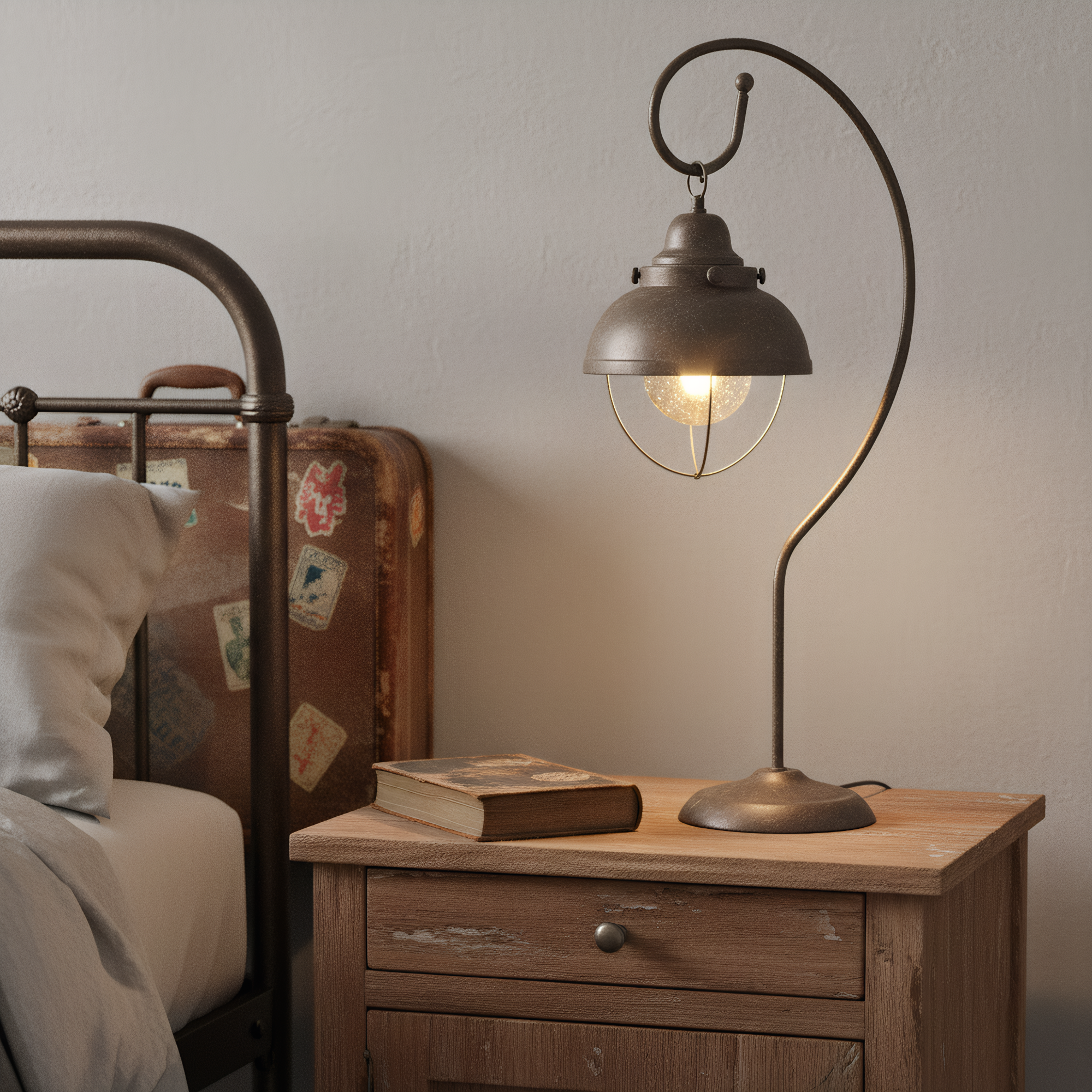 American Industrial Iron Cage Gooseneck Table Lamp base detail showing material finish - Neovall designer collection