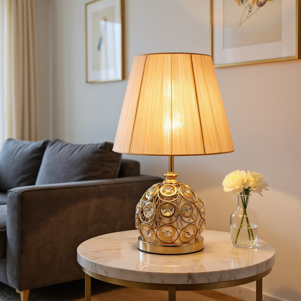 Classic Crystal Pleated Shade Table Lamp