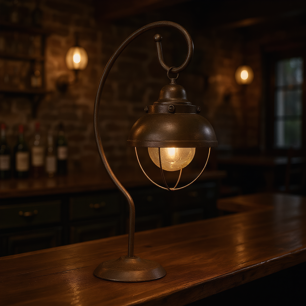 American Industrial Iron Cage Gooseneck Table Lamp switch and cable detail - Neovall functional design