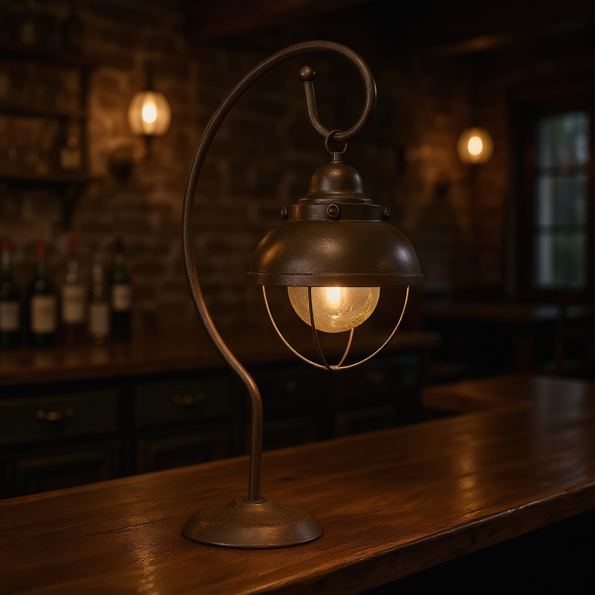 American Industrial Iron Cage Gooseneck Table Lamp switch and cable detail - Neovall functional design