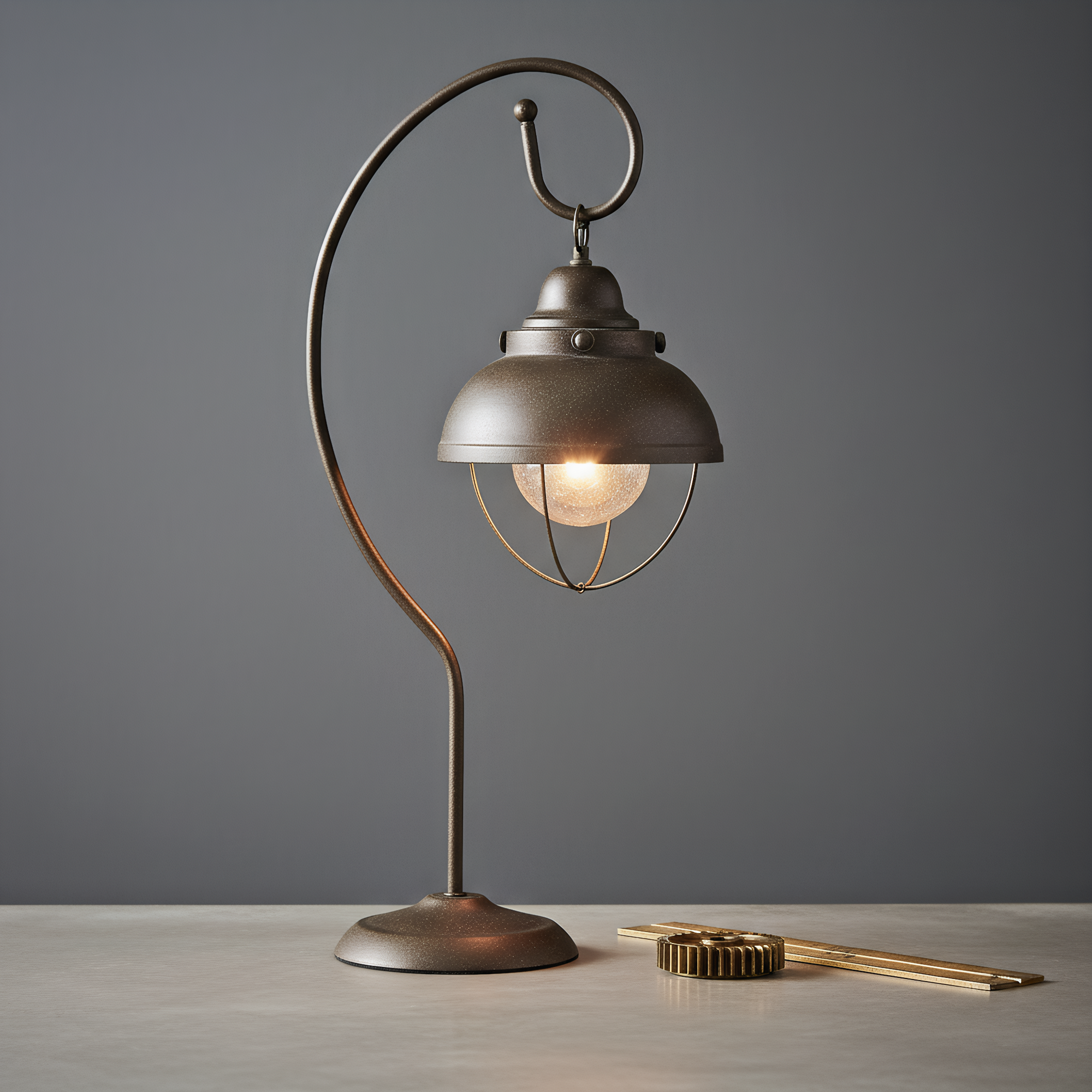 American Industrial Iron Cage Gooseneck Table Lamp dimension and scale reference - Neovall premium table lamp