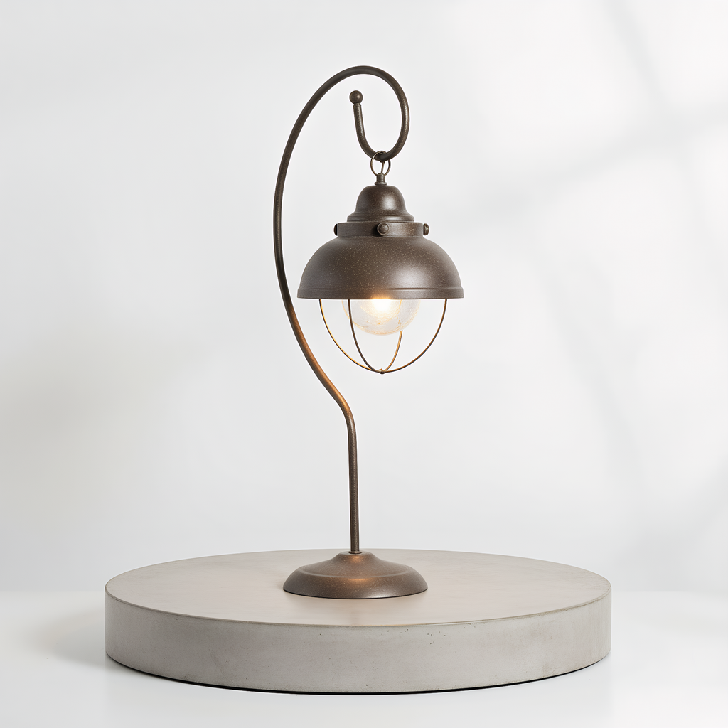American Industrial Iron Cage Gooseneck Table Lamp side view highlighting hand-finished quality - Neovall premium lamp
