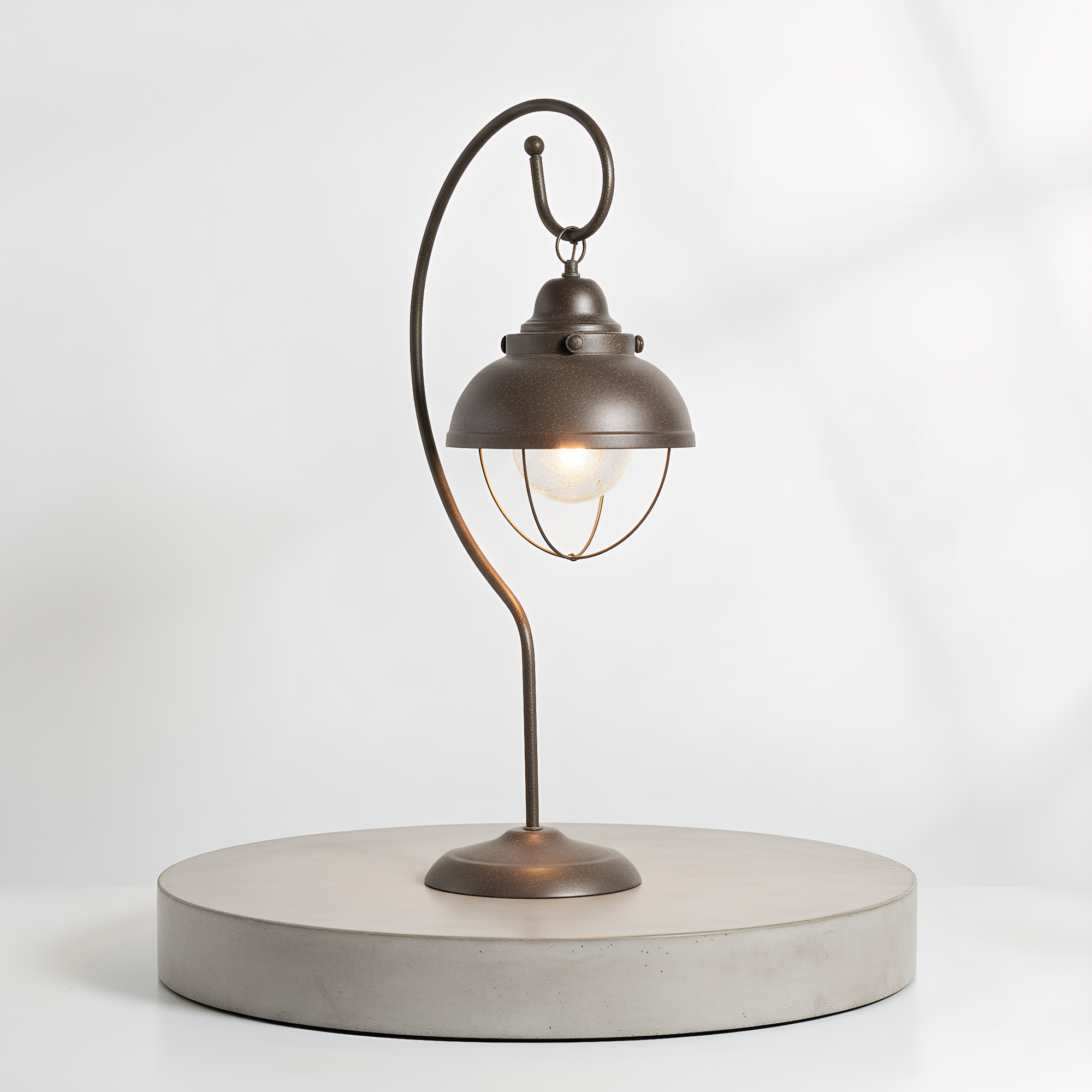 American Industrial Iron Cage Gooseneck Table Lamp side view highlighting hand-finished quality - Neovall premium lamp
