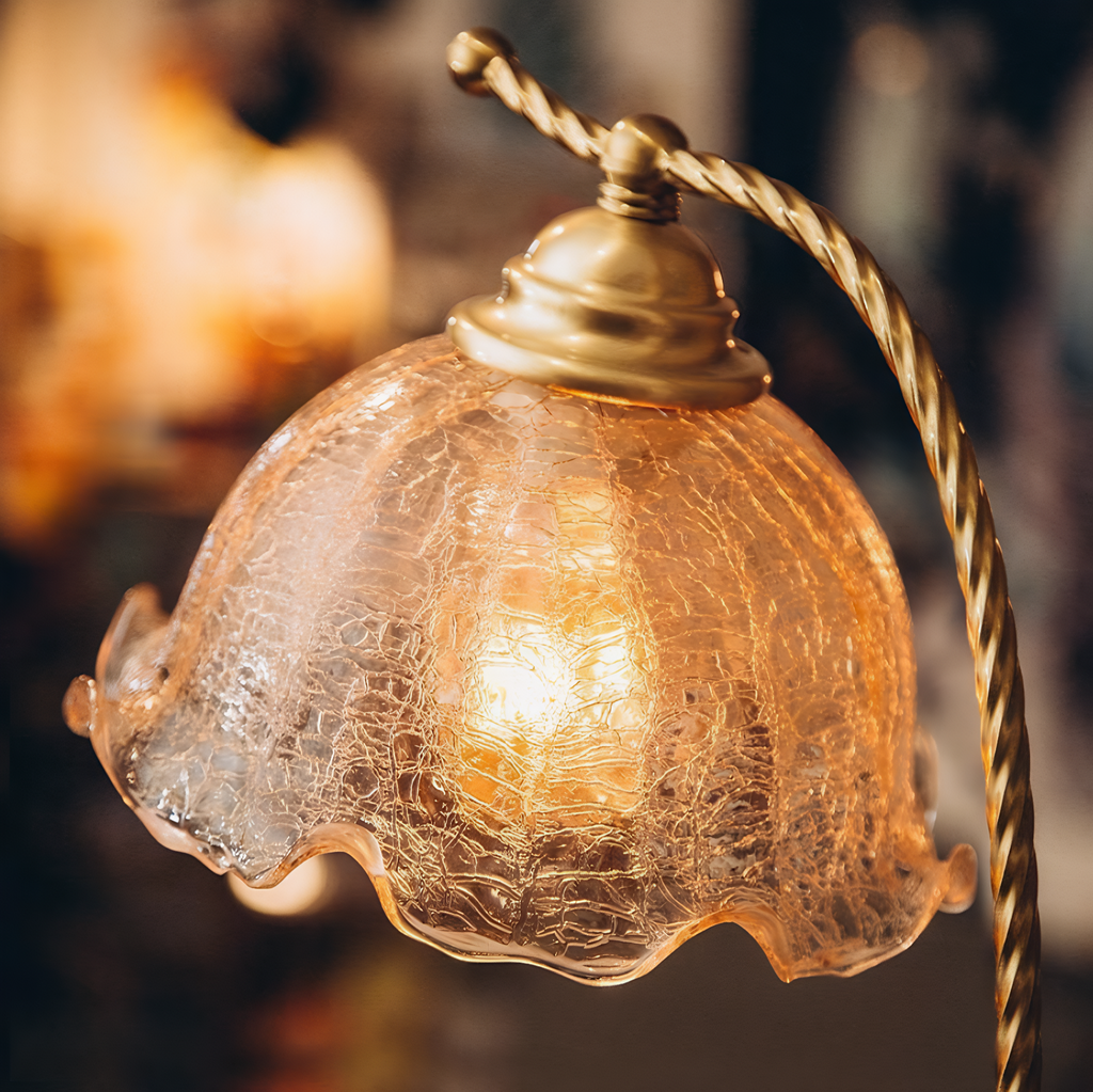 Vintage Brass Floral Gooseneck Table Lamp lifestyle photo styled in modern interior - Neovall designer lighting