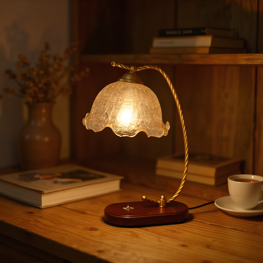 Vintage Brass Floral Gooseneck Table Lamp detail close-up showing premium materials and craftsmanship - Neovall