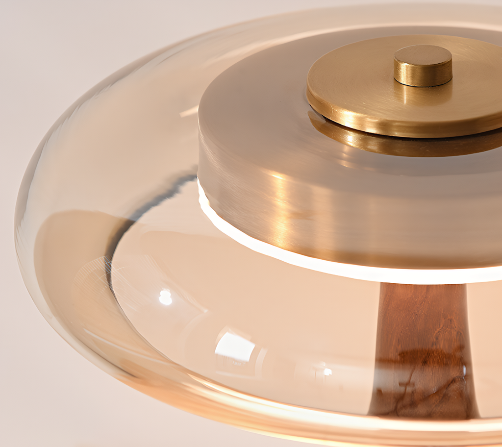 Japandi Walnut Amber Glass Mushroom Table Lamp alternative angle product photo - Neovall designer table lamp