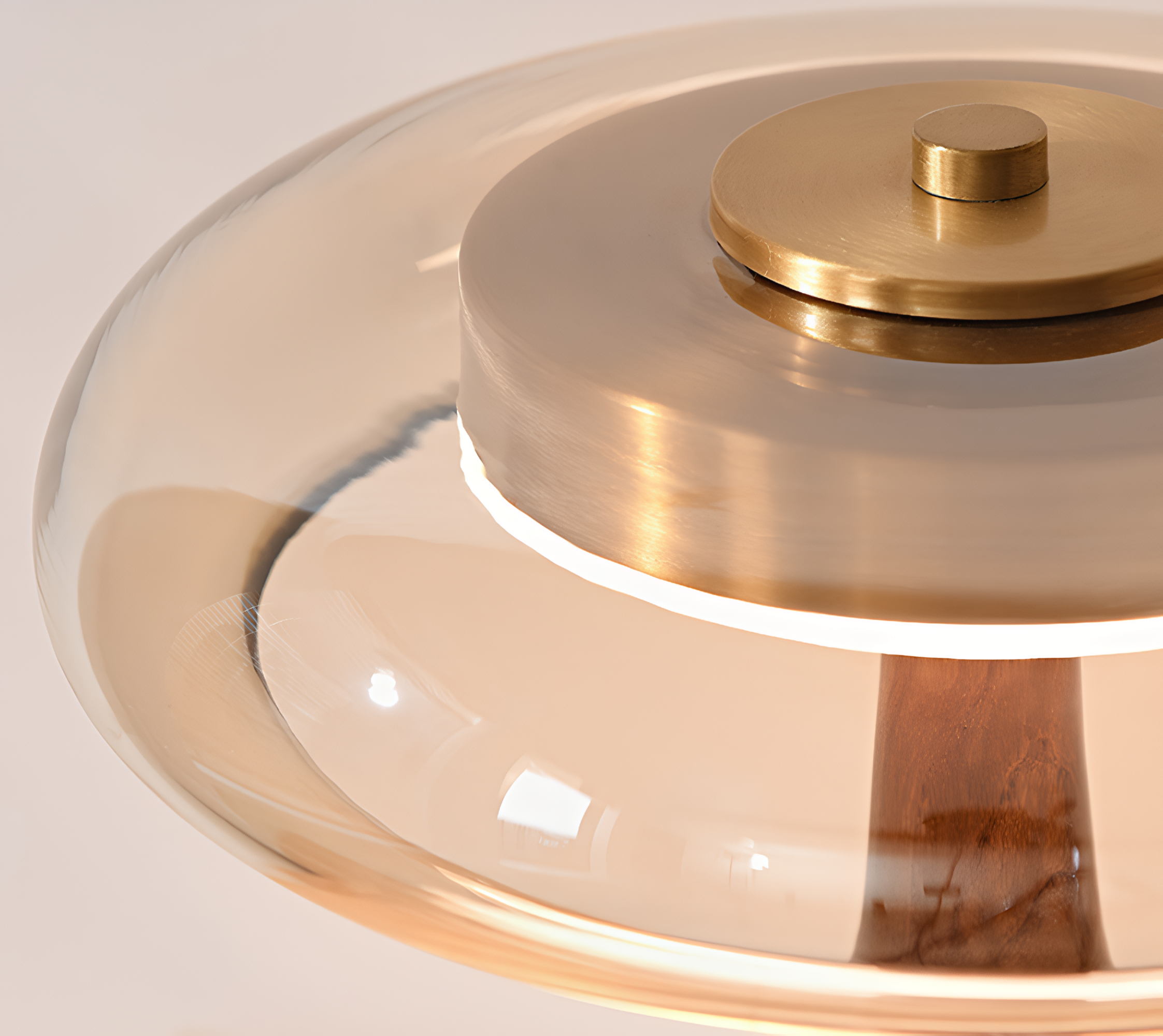 Japandi Walnut Amber Glass Mushroom Table Lamp alternative angle product photo - Neovall designer table lamp