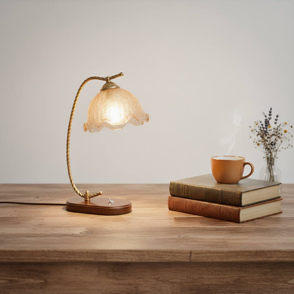 Vintage Brass Floral Gooseneck Table Lamp side view highlighting hand-finished quality - Neovall premium lamp