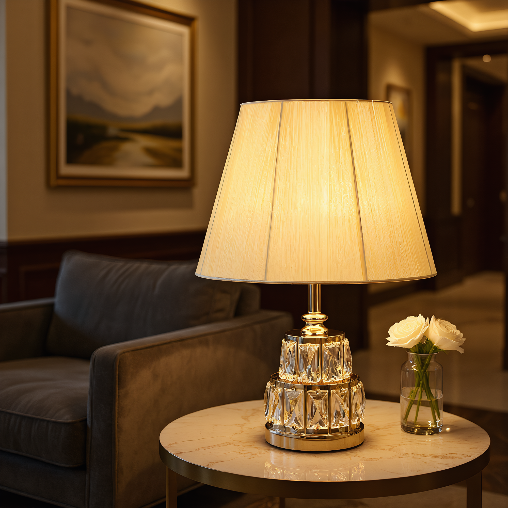 Classic Crystal Pleated Shade Table Lamp