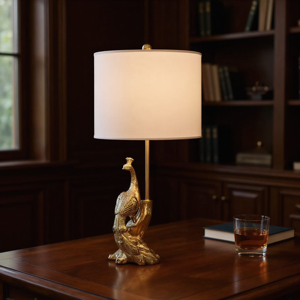 Brass Peacock Figurine Table Lamp