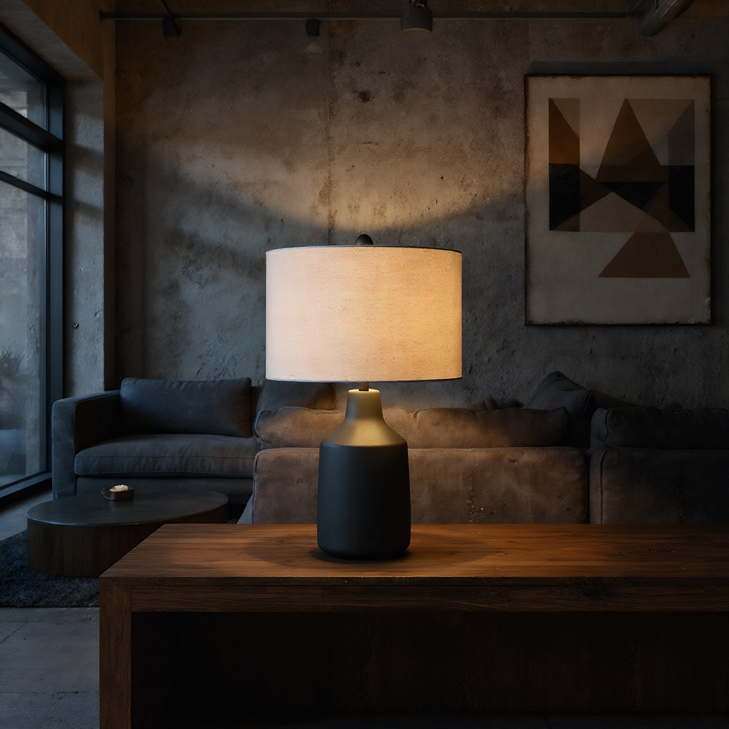 Wabi-Sabi Concrete Linen Table Lamp switch and cable detail - Neovall functional design