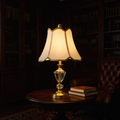 Vintage Scalloped Brass Crystal Table Lamp - ornate brass frame with crystal drops - Neovall