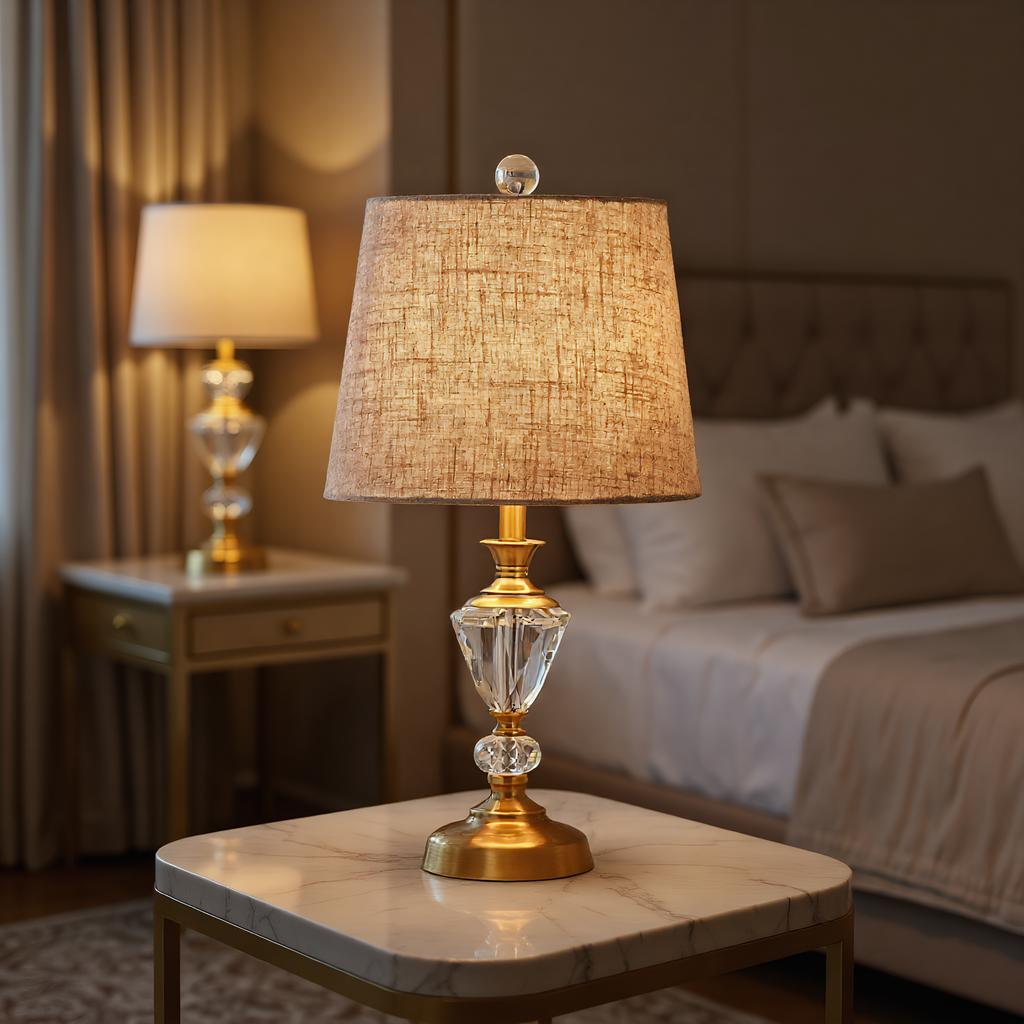 European Crystal Bronze Table Lamp lifestyle photo styled in modern interior - Neovall designer lighting
