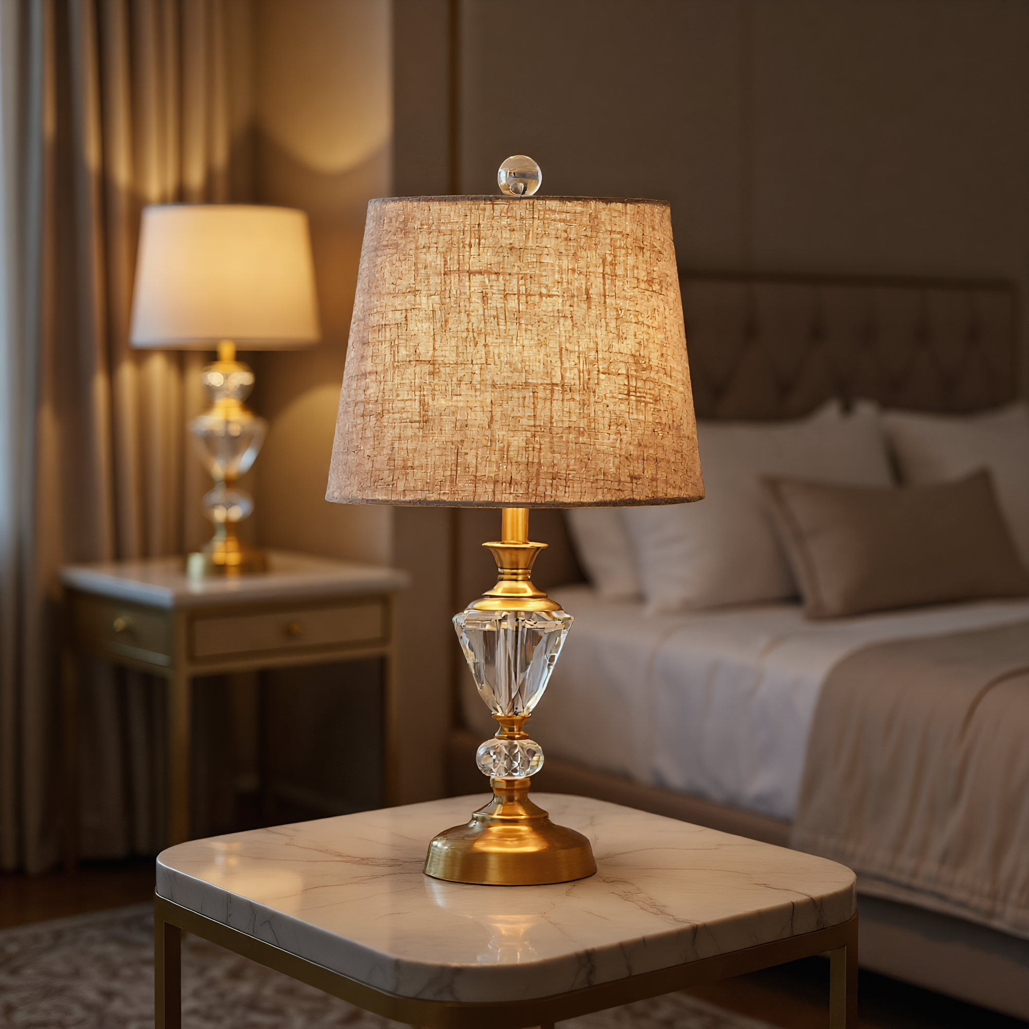 European Crystal Bronze Table Lamp lifestyle photo styled in modern interior - Neovall designer lighting