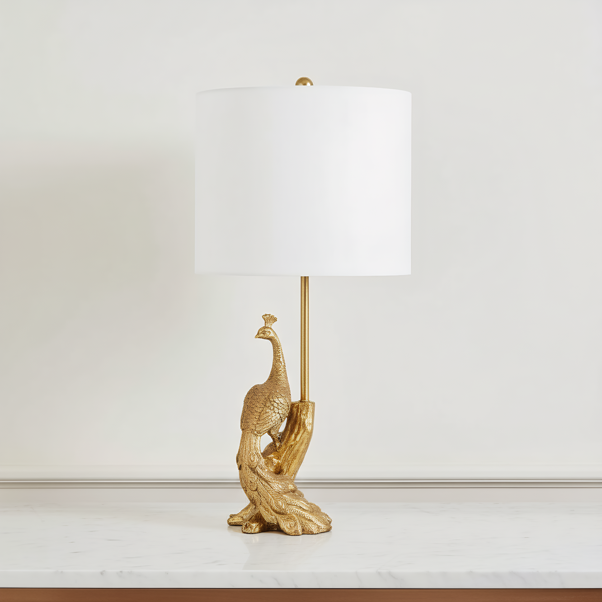 Brass Peacock Figurine Table Lamp