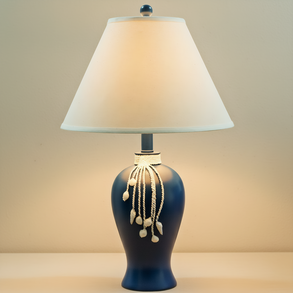Mediterranean Navy Ceramic Pearl Tassel Table Lamp detail close-up showing premium materials and craftsmanship - Neovall